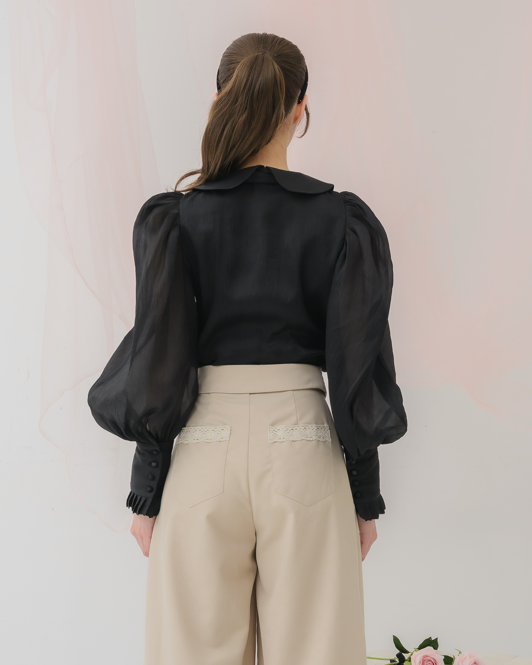 sheer chiffon ribbon blouse