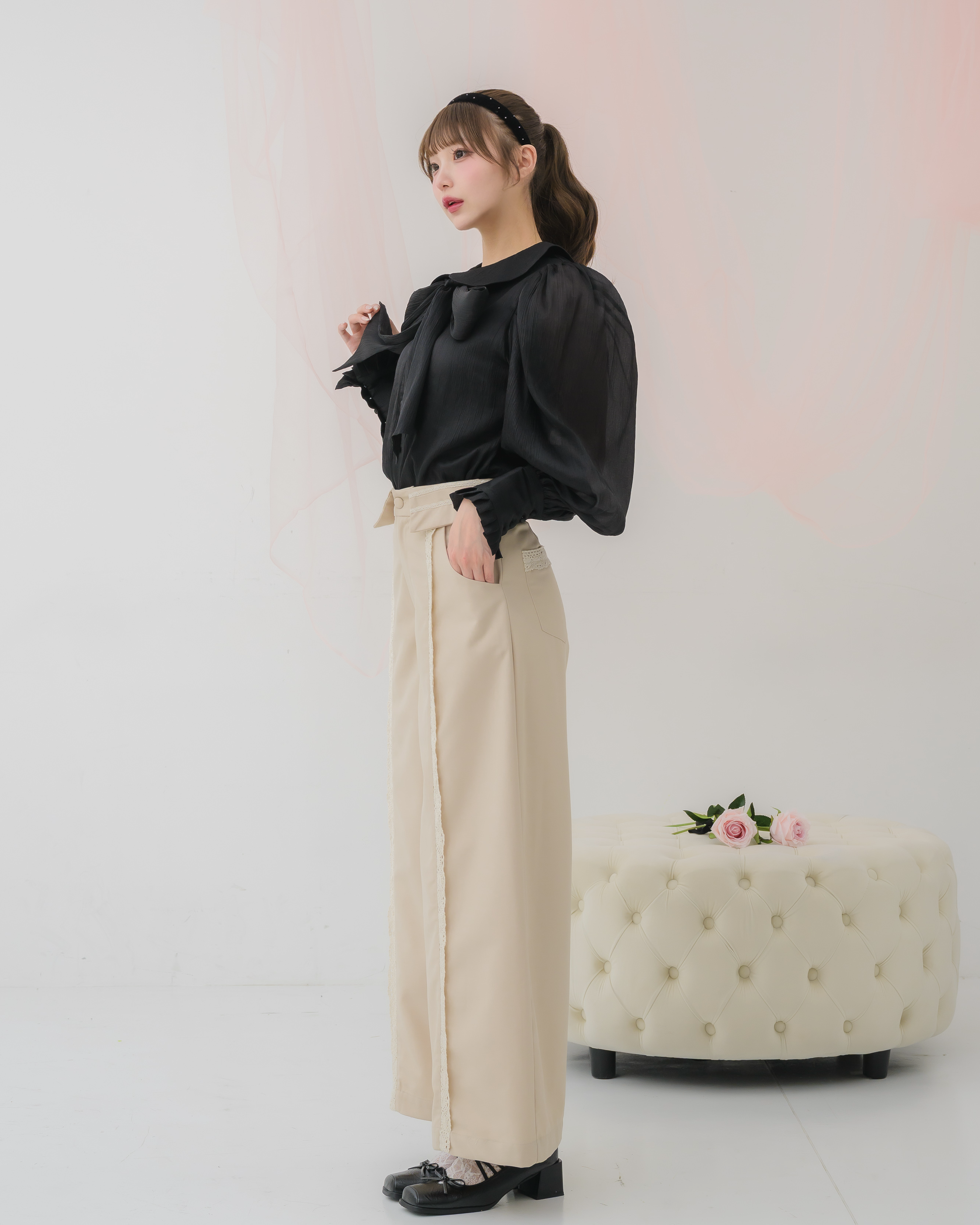 sheer chiffon ribbon blouse