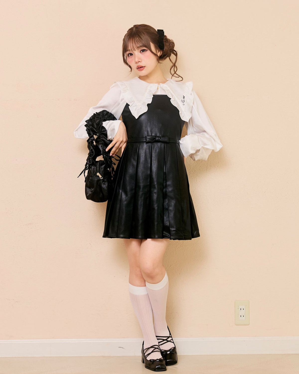 leather pleats mini onepiece