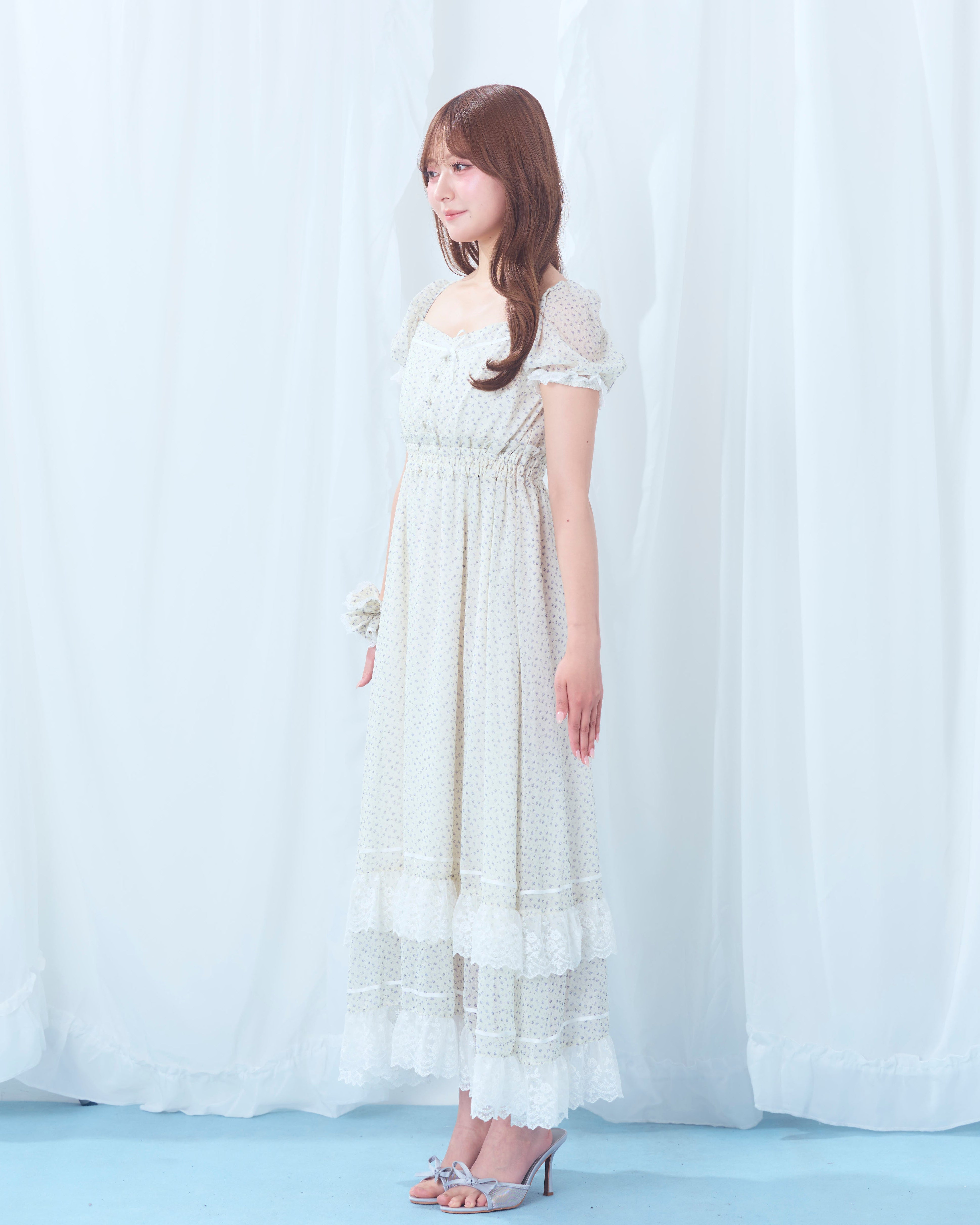 ワンピース Flocky flower long onepiece mmeeme flower chiffon long onepiece