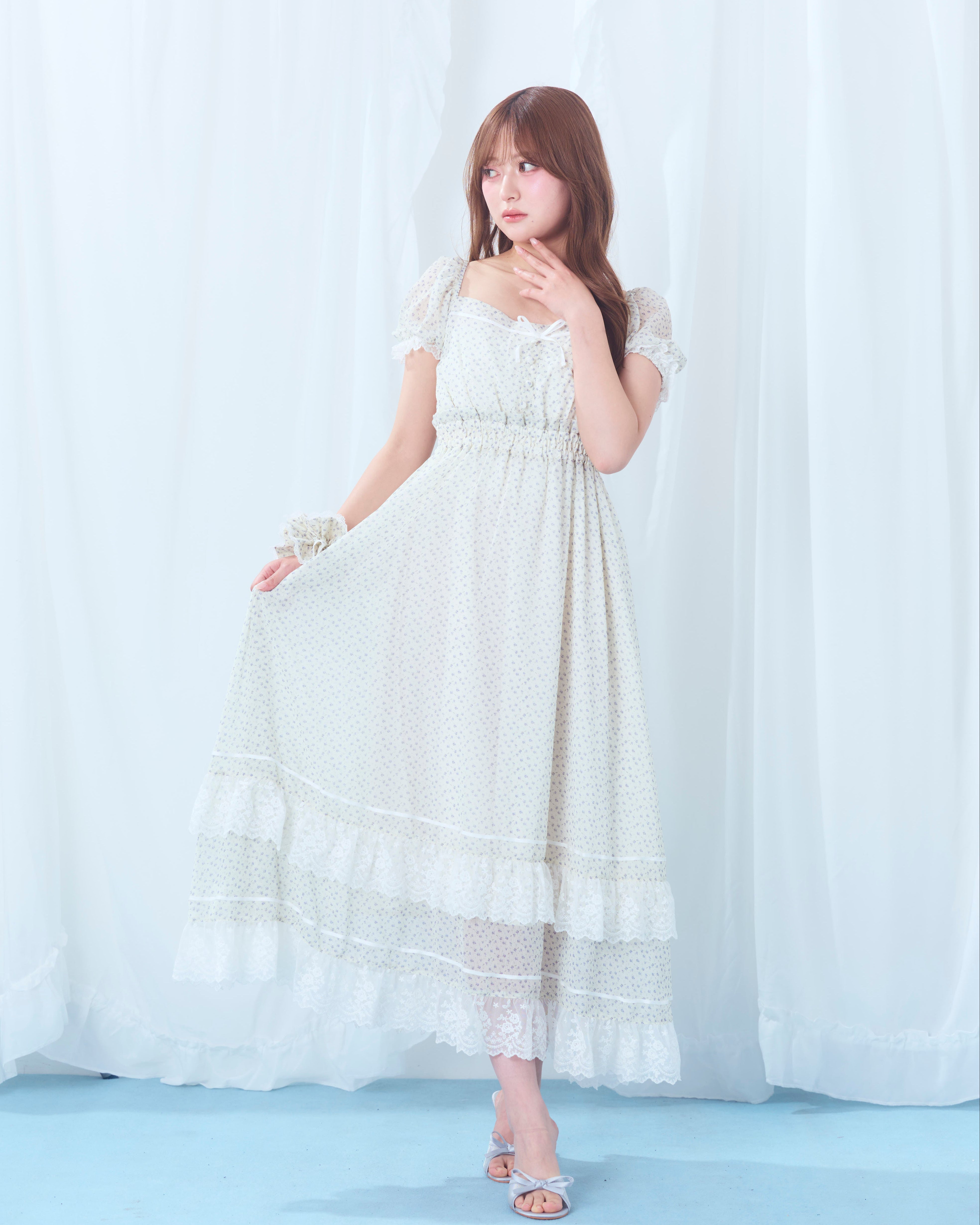 flower chiffon long onepiece