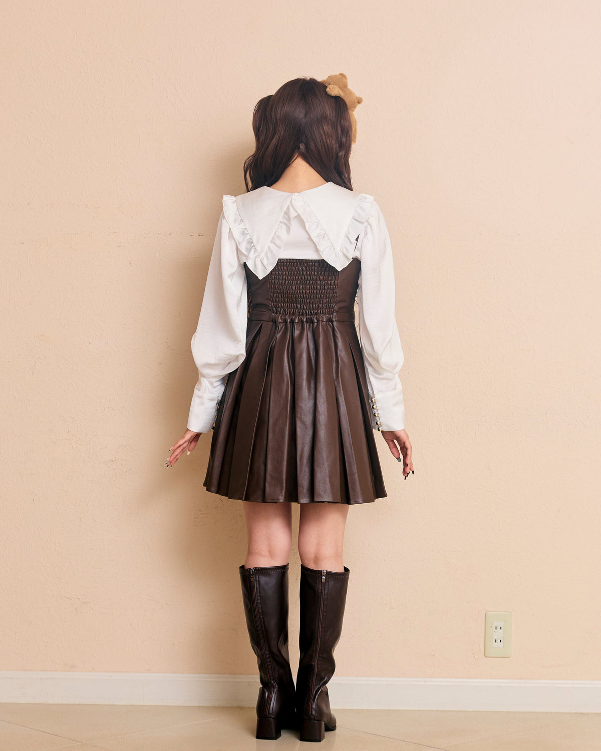 leather pleats mini onepiece