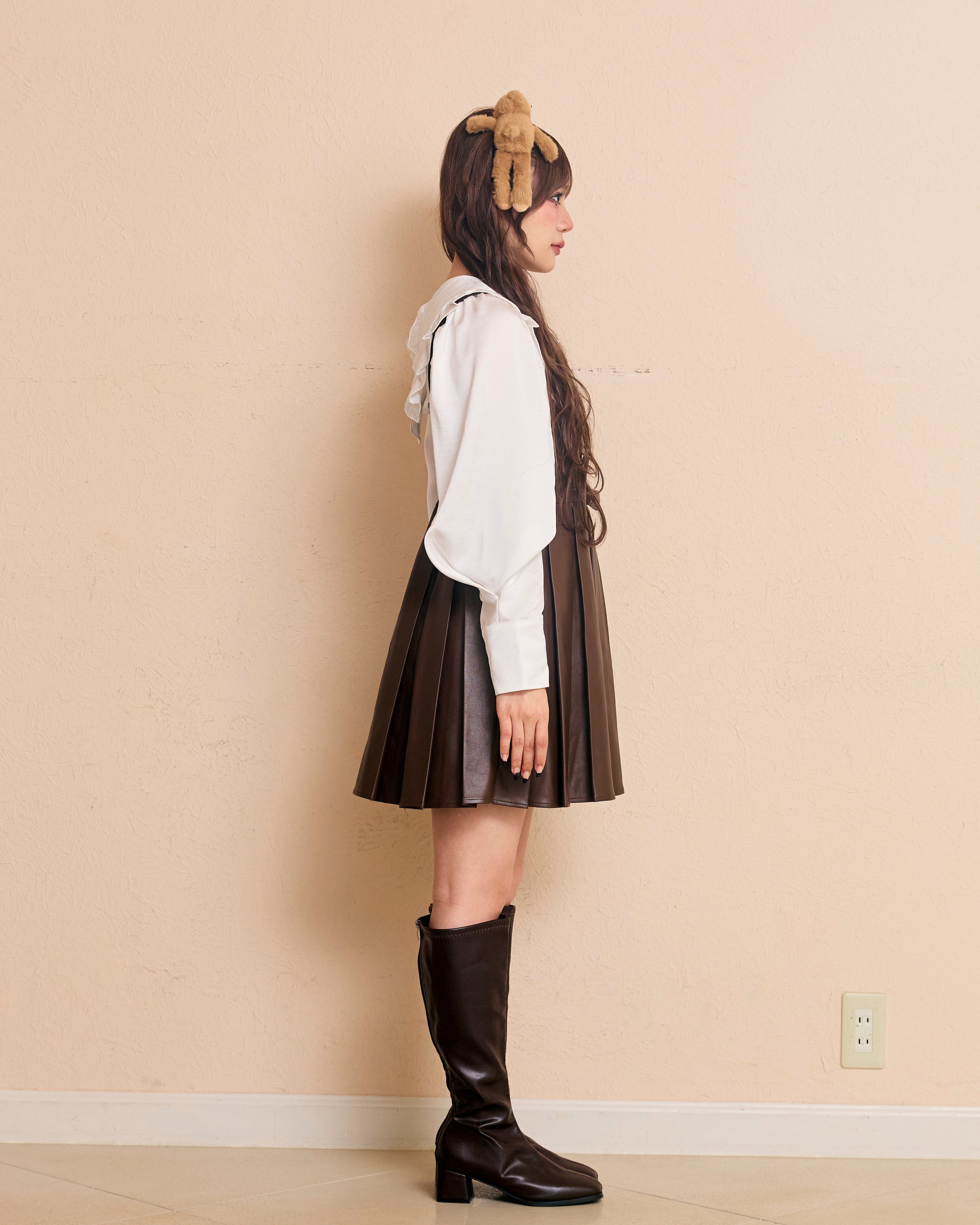 leather pleats mini onepiece