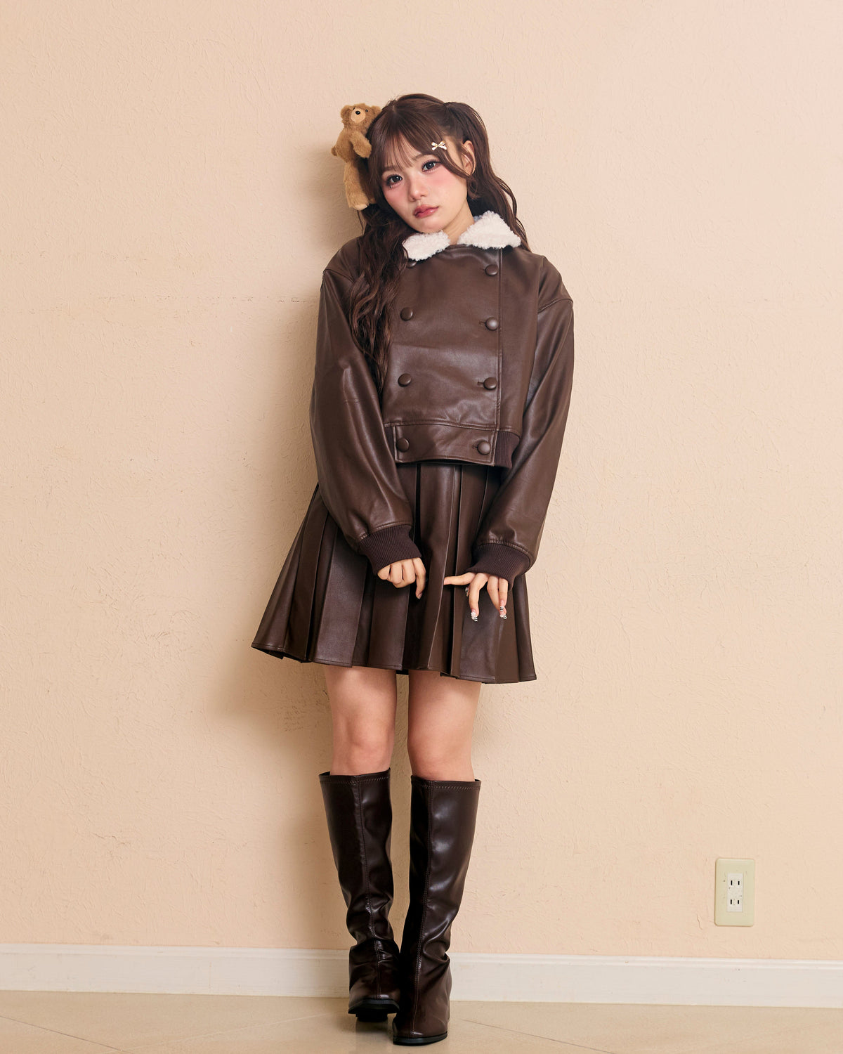logo fur leather jacket