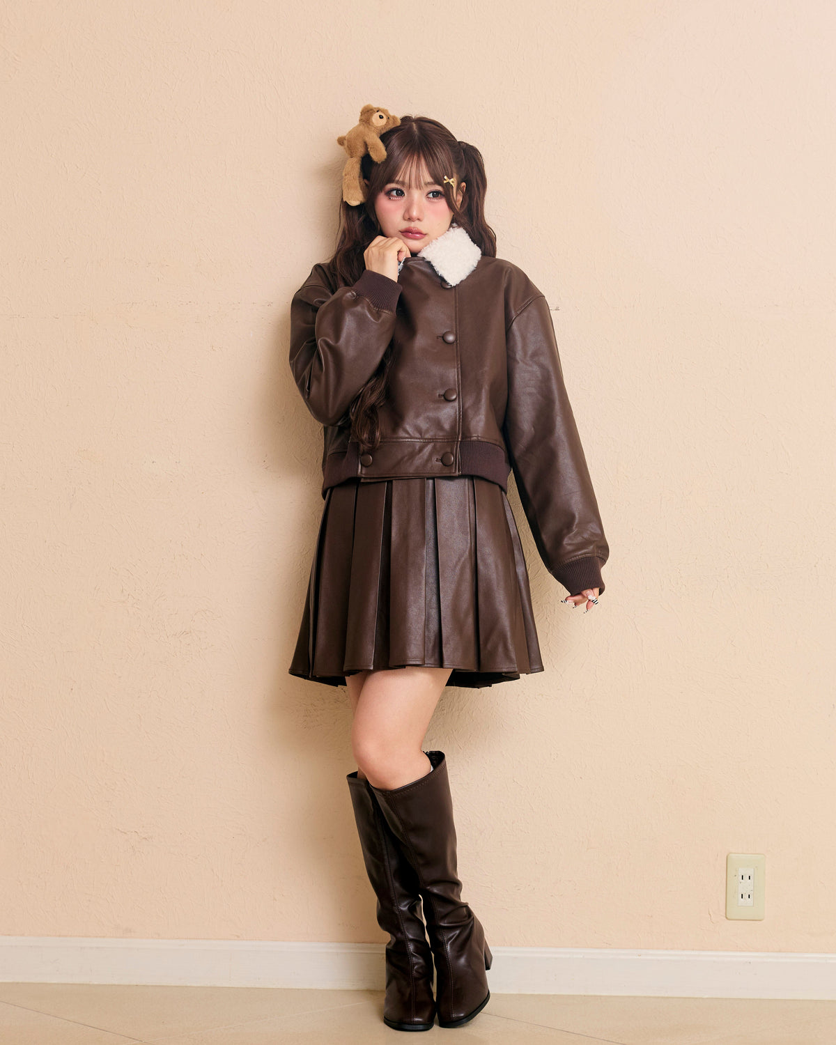 logo fur leather jacket