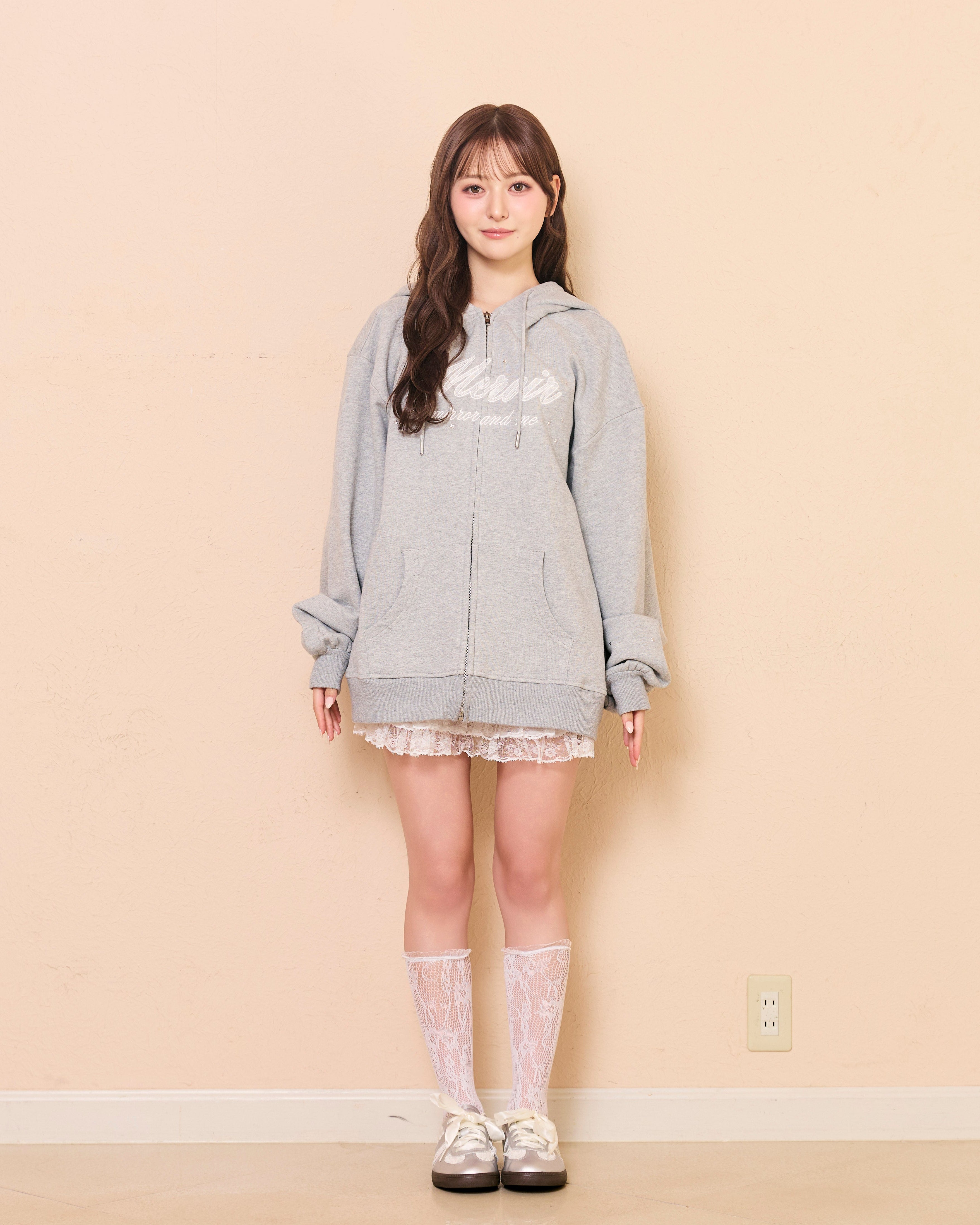 lace logo zipup hoodie