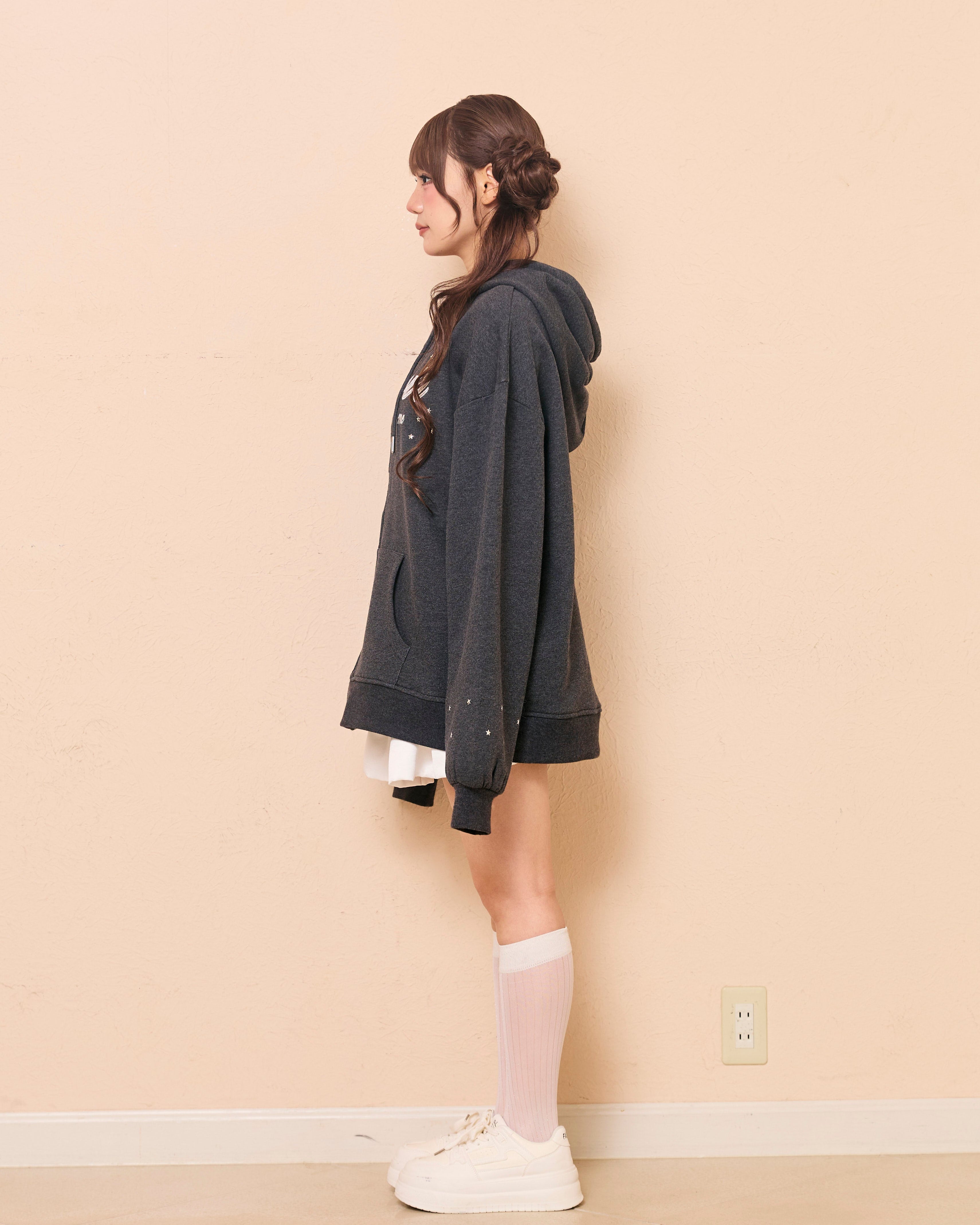 lace logo zipup hoodie