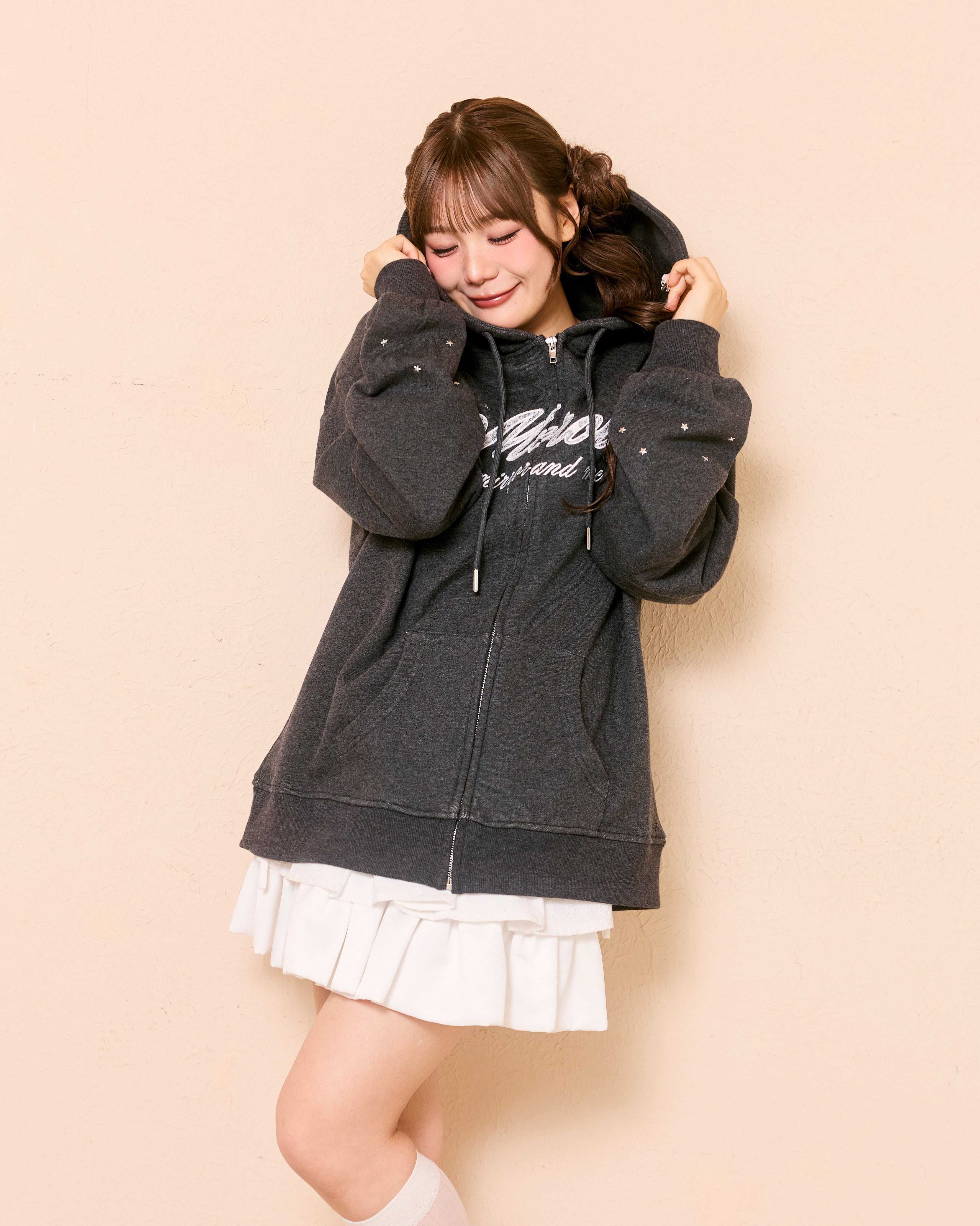 lace logo zipup hoodie