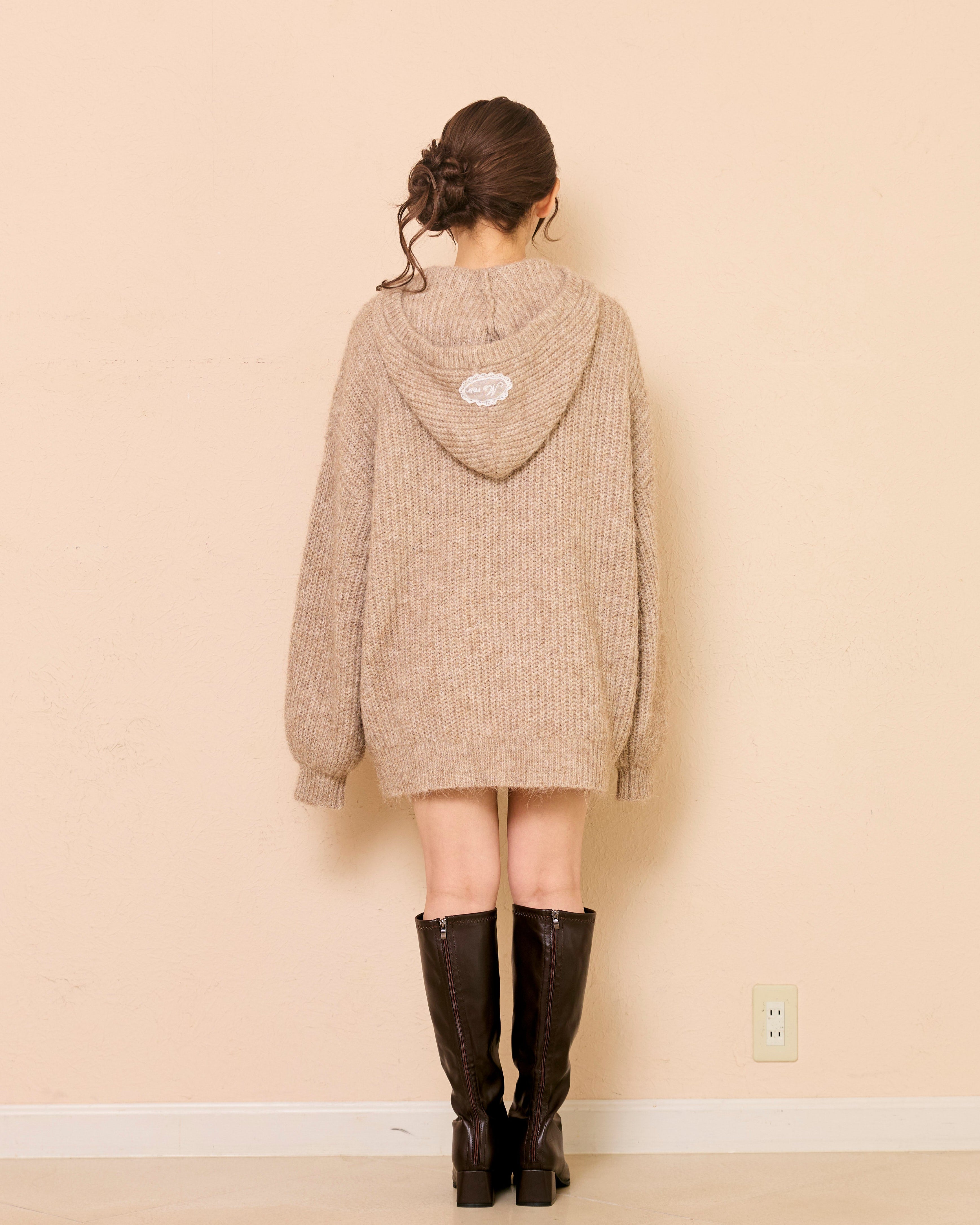 lace tag knit hoodie