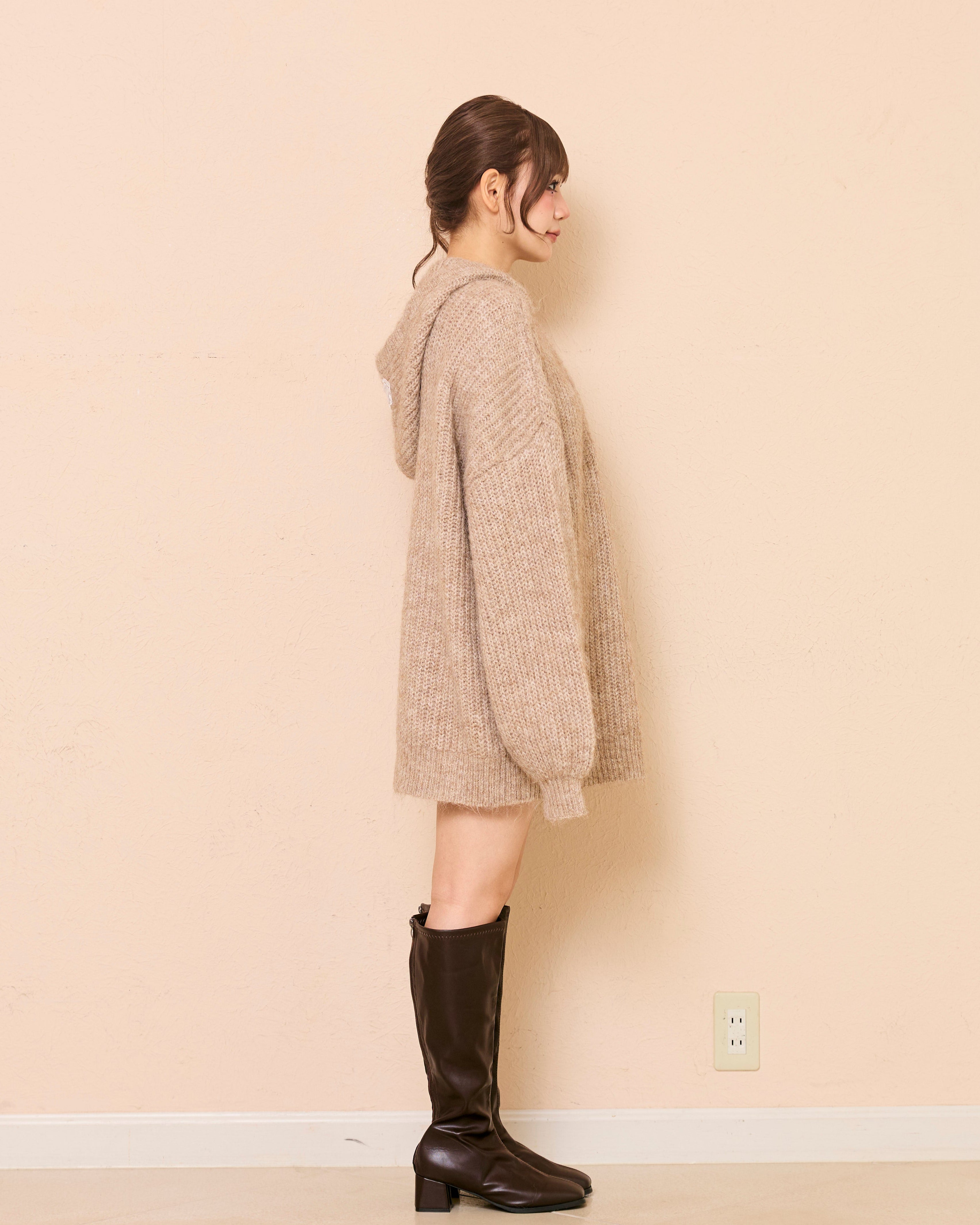 lace tag knit hoodie