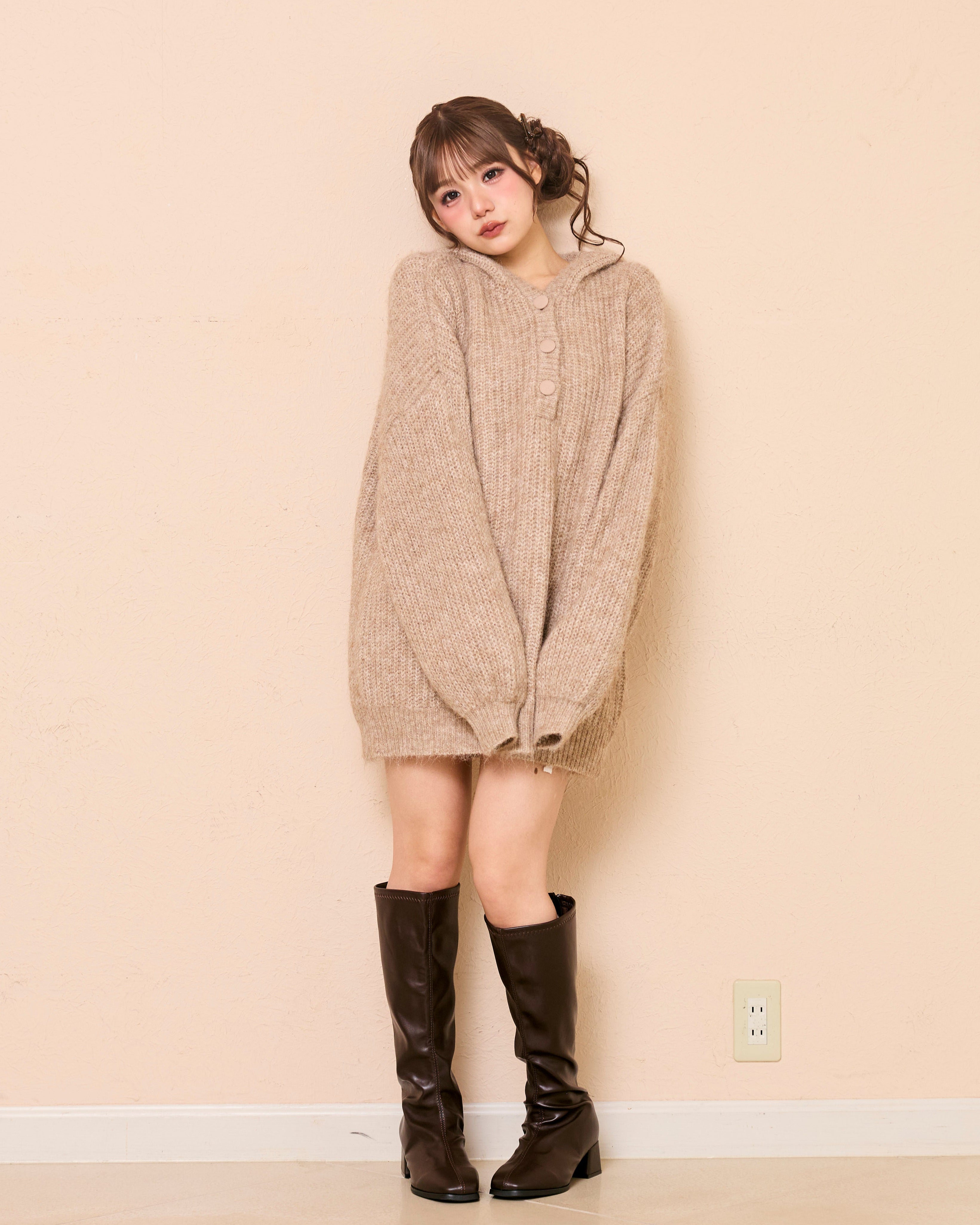 lace tag knit hoodie