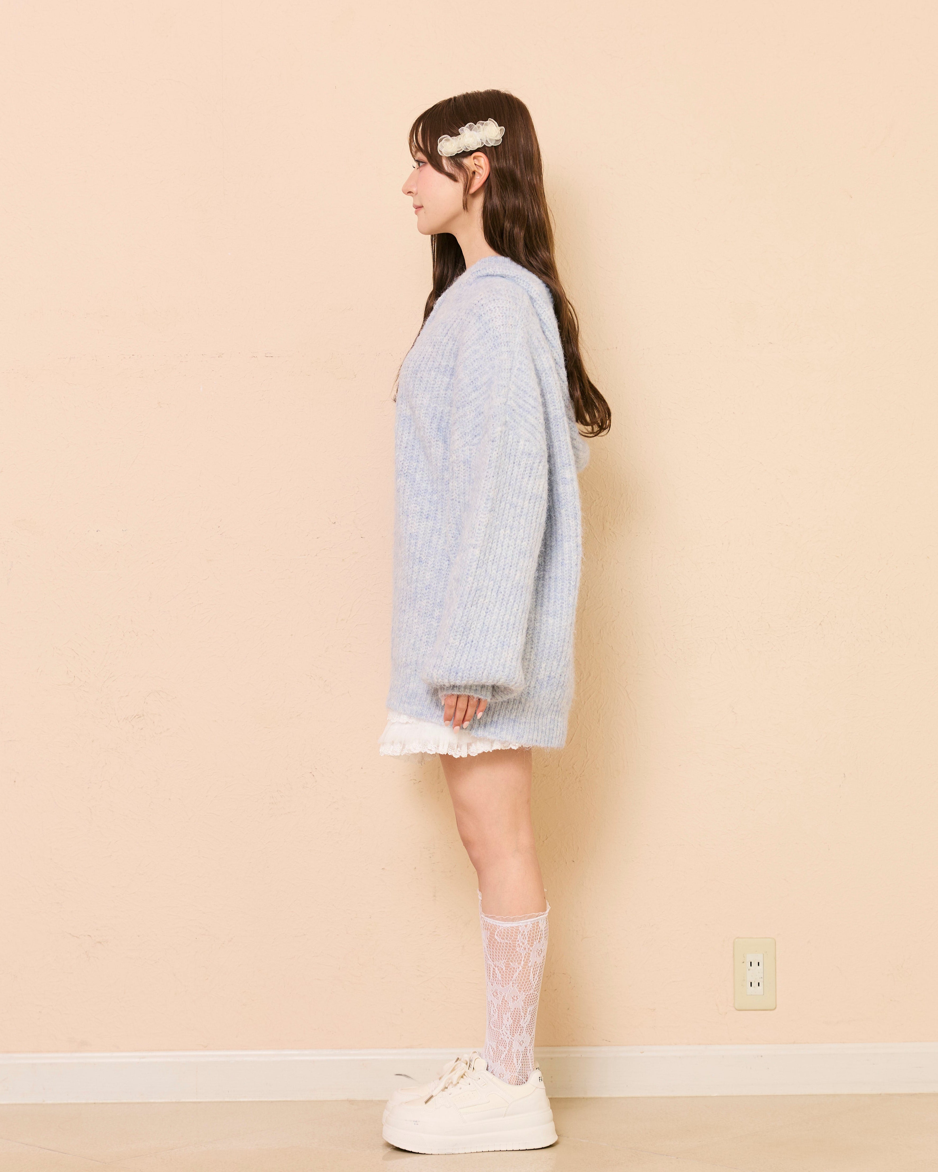lace tag knit hoodie