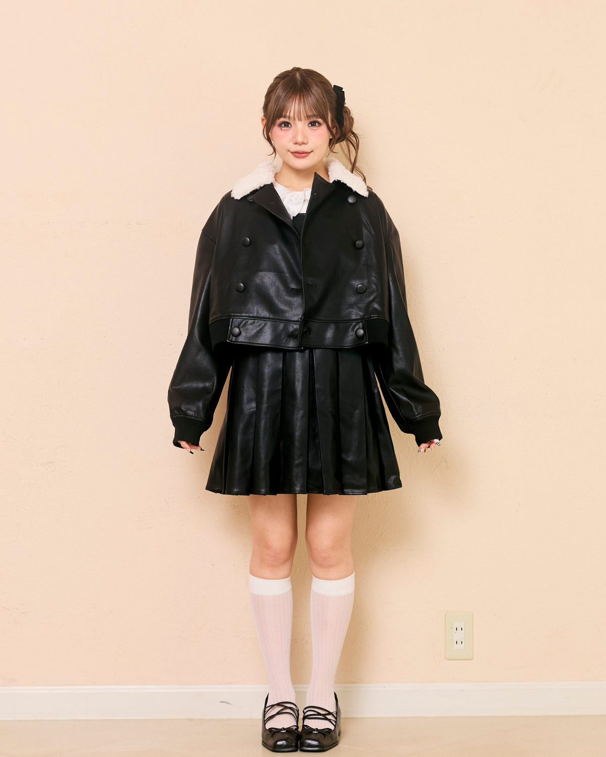logo fur leather jacket