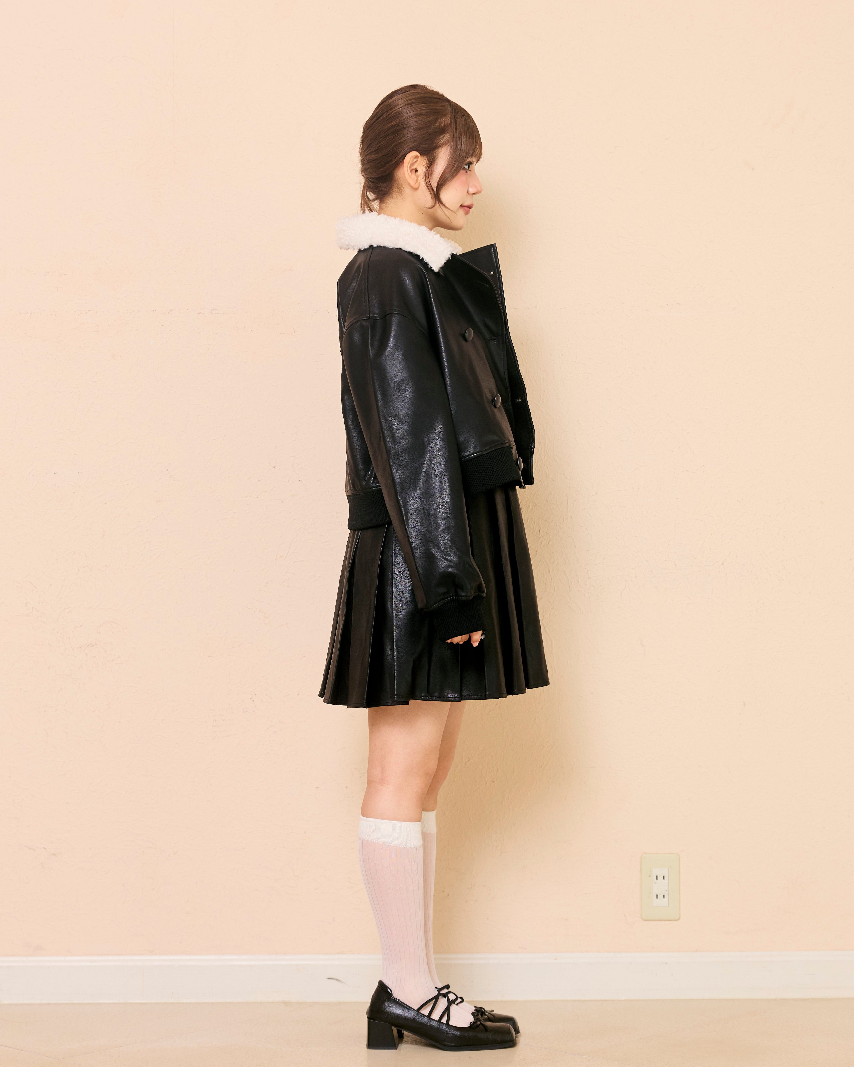 logo fur leather jacket