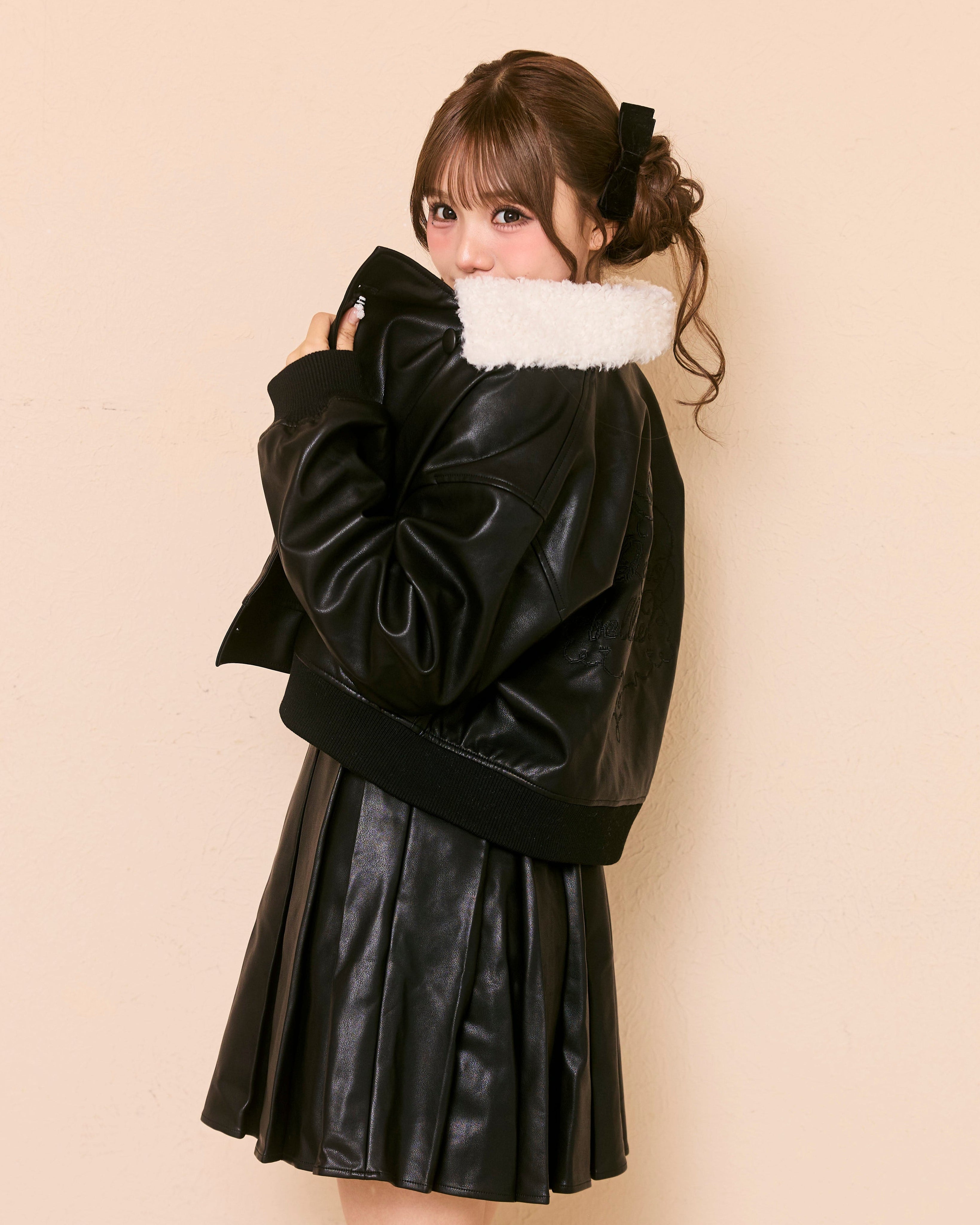logo fur leather jacket