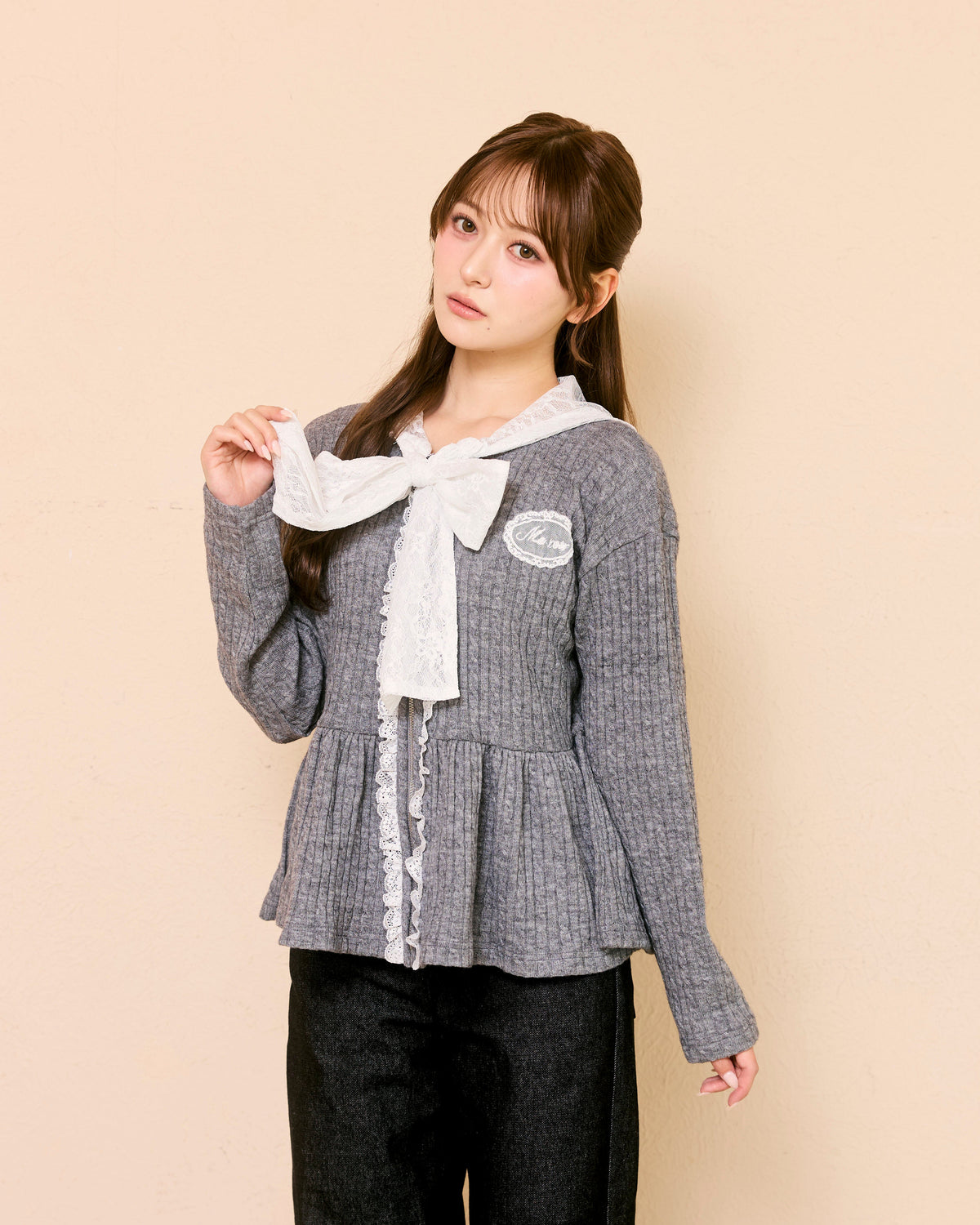 lace peplum ribbon knit