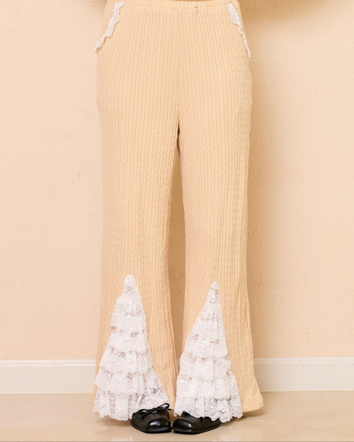 lace slit knit pants