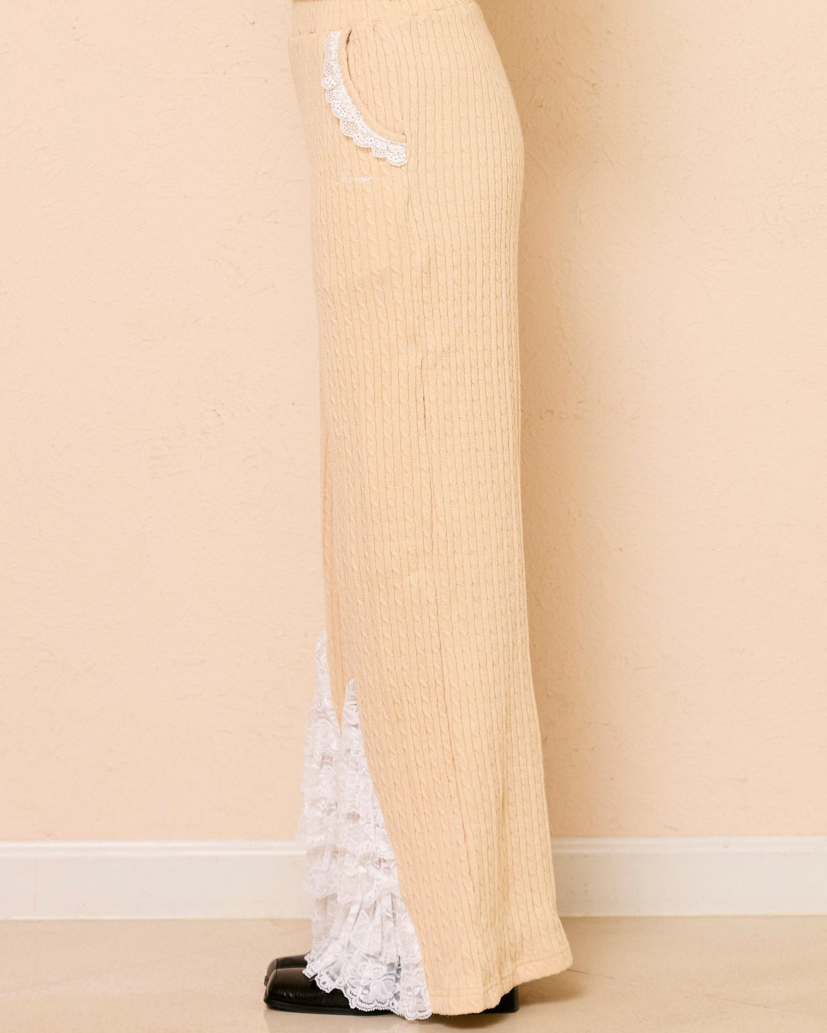 lace slit knit pants