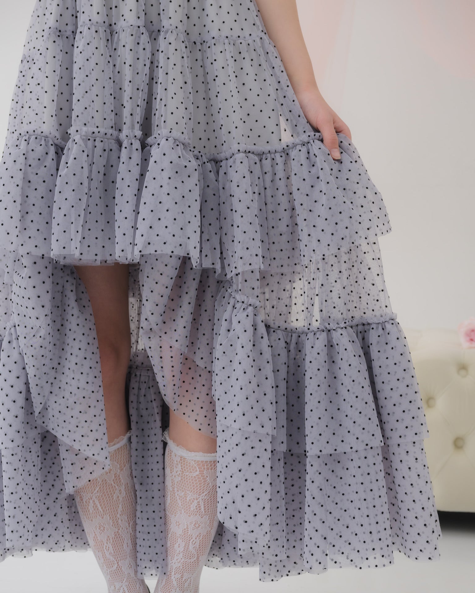 ドットチュールティアードドレス　ミーロワール dot tulle tiered dress