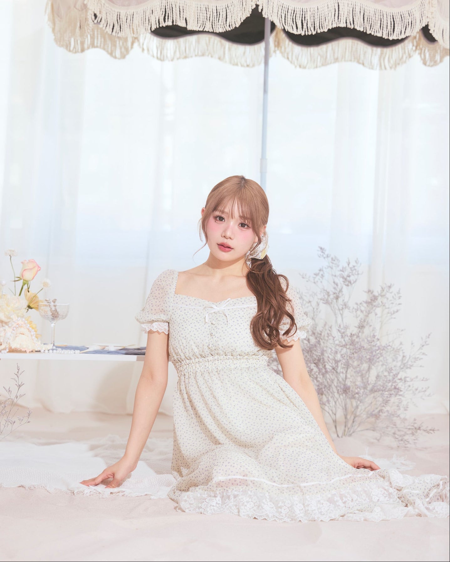 pre order 】flower chiffon long onepiece