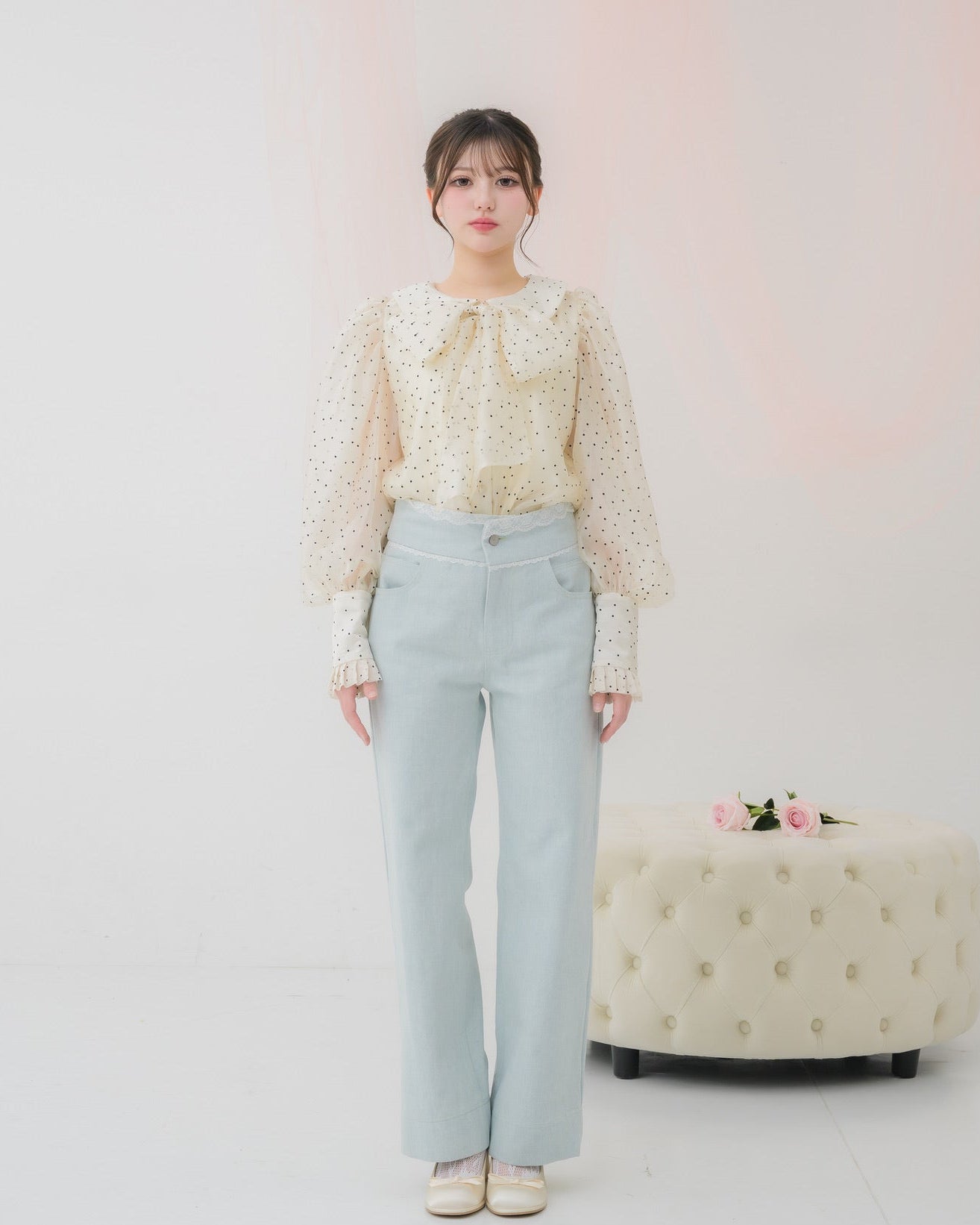 sheer chiffon ribbon blouse