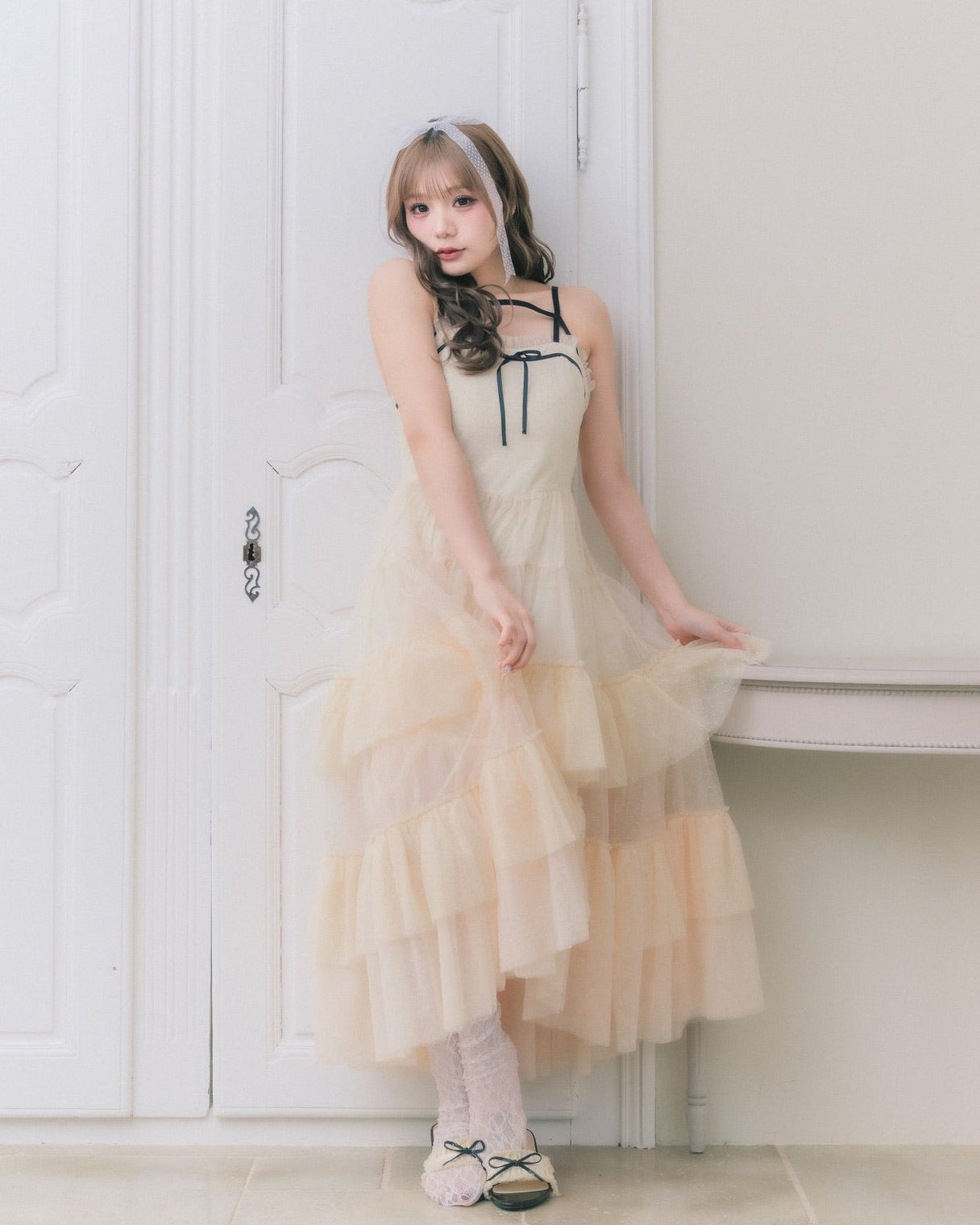 ドットチュールティアードドレス　ミーロワール dot tulle tiered dress