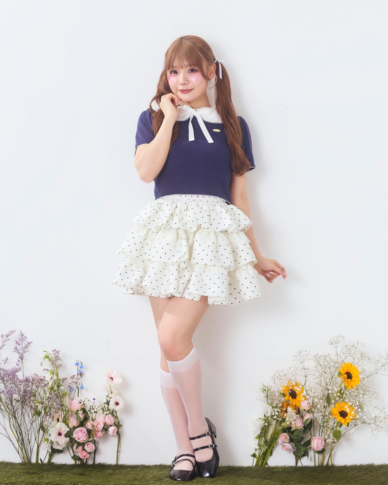 marine round collar knit tops