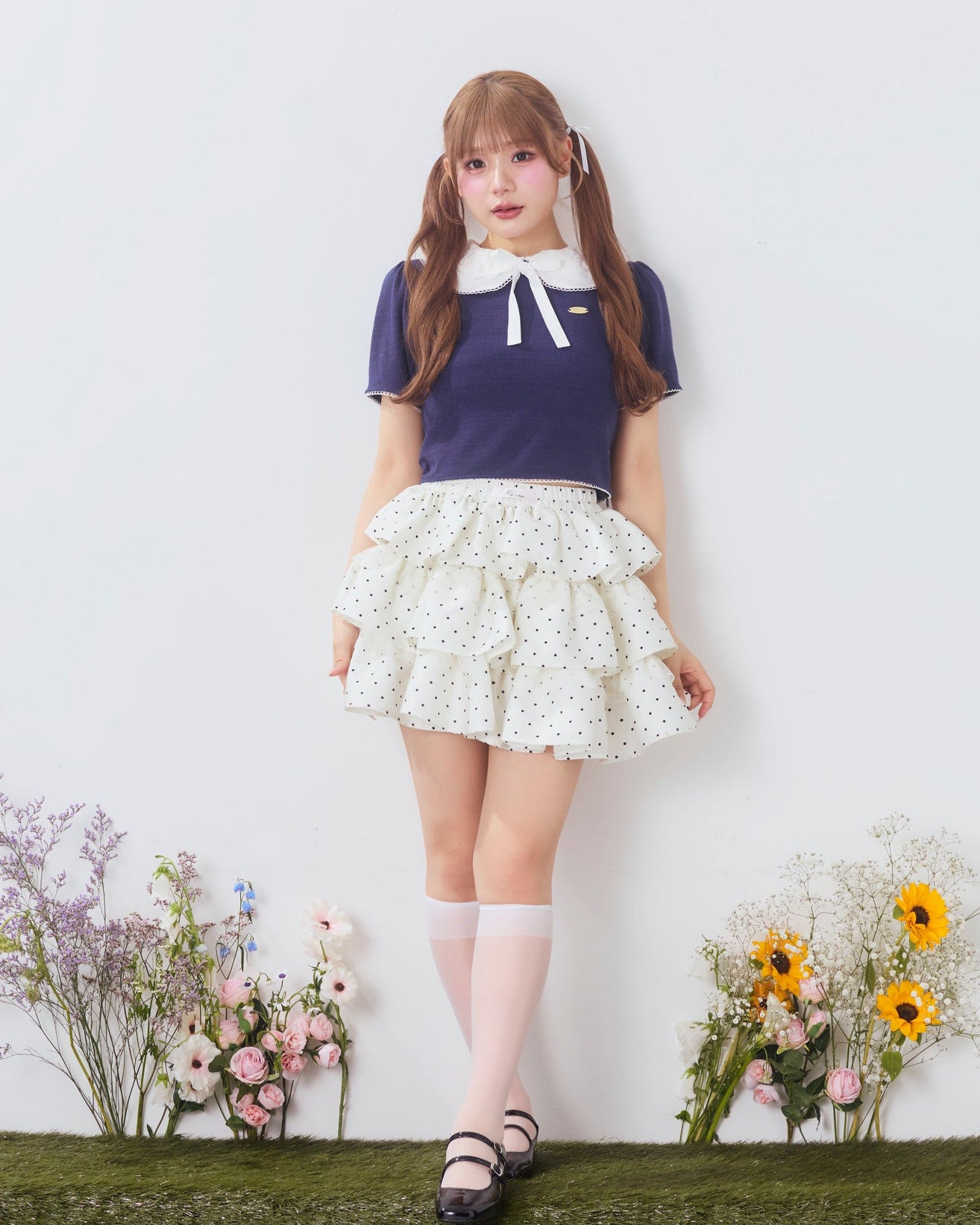 marine round collar knit tops