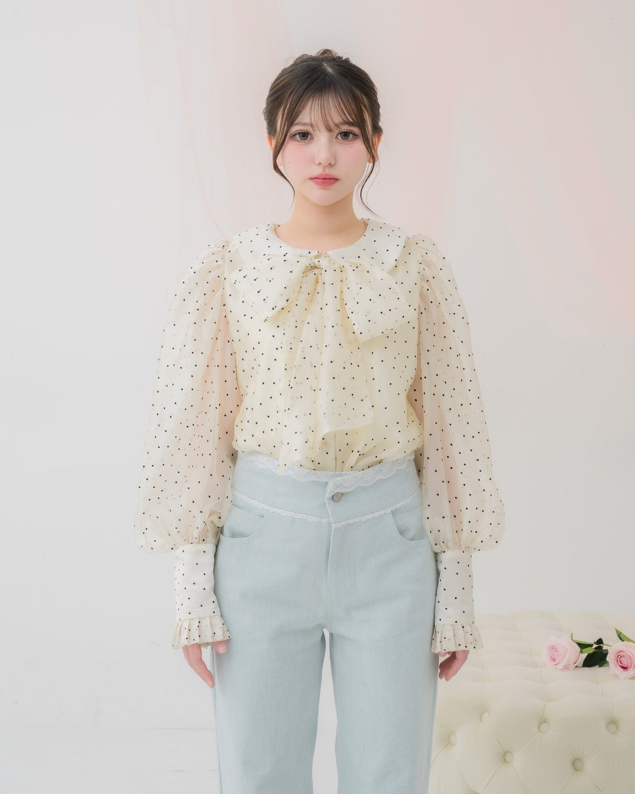 sheer chiffon ribbon blouse