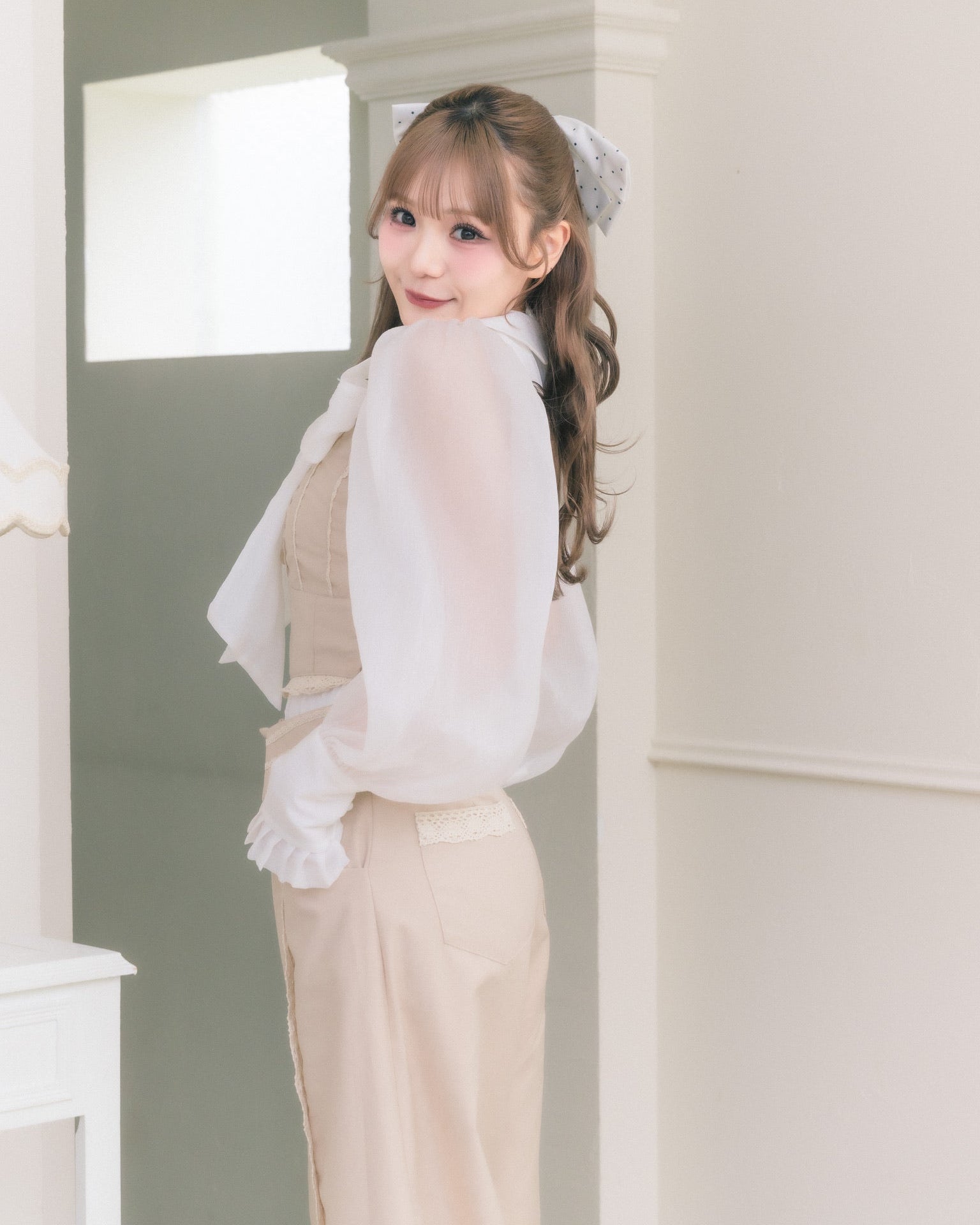 sheer chiffon ribbon blouse