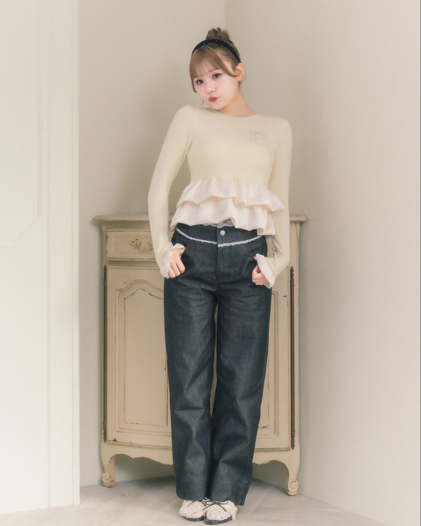 cream peplum long tshirt