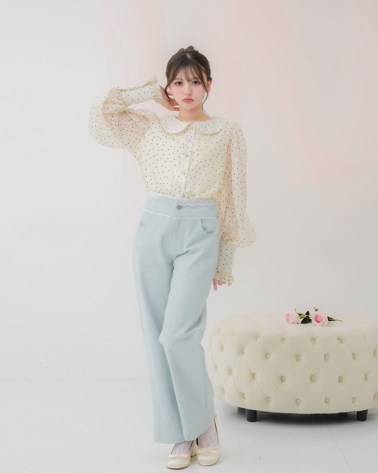 sheer chiffon ribbon blouse