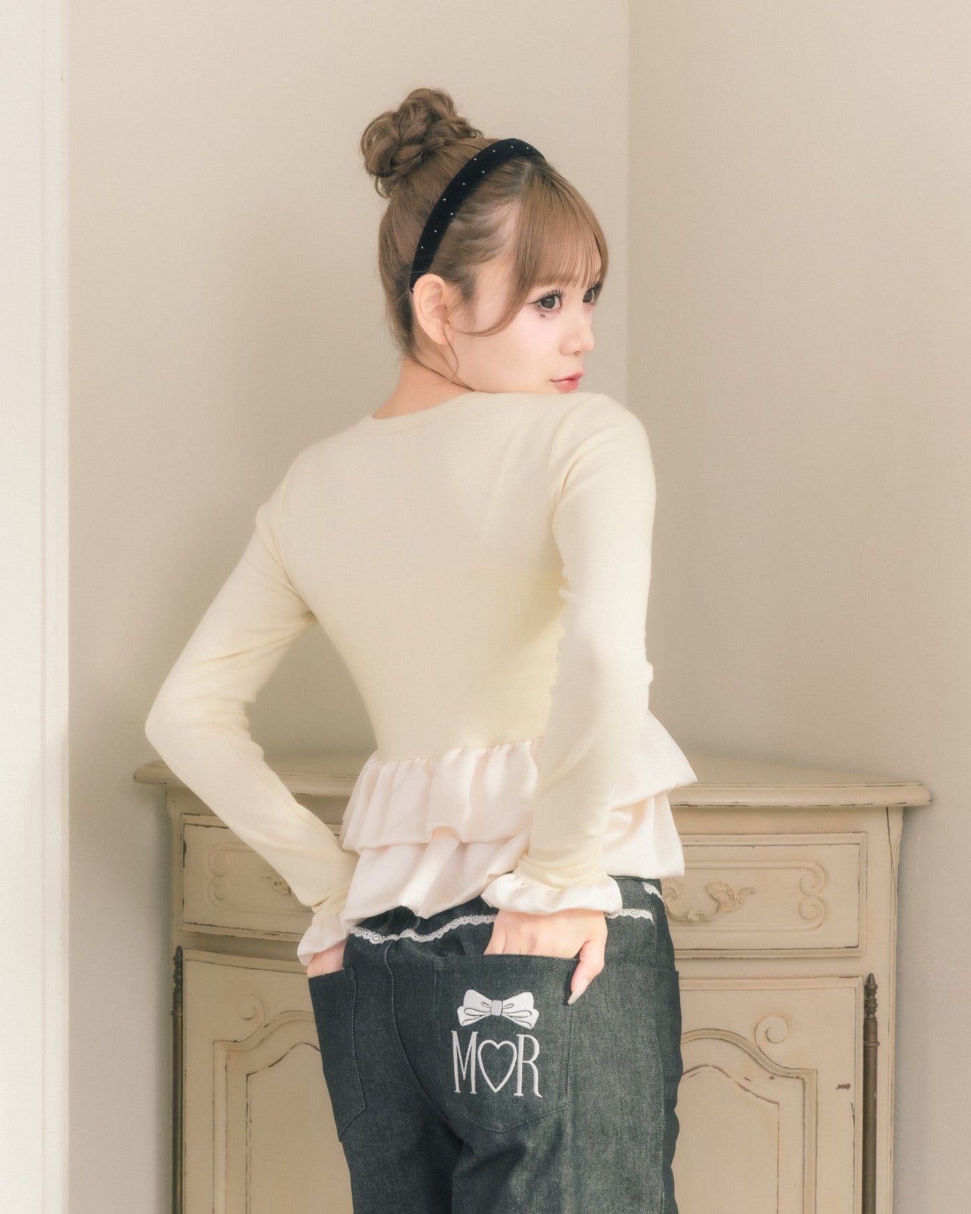 cream peplum long tshirt