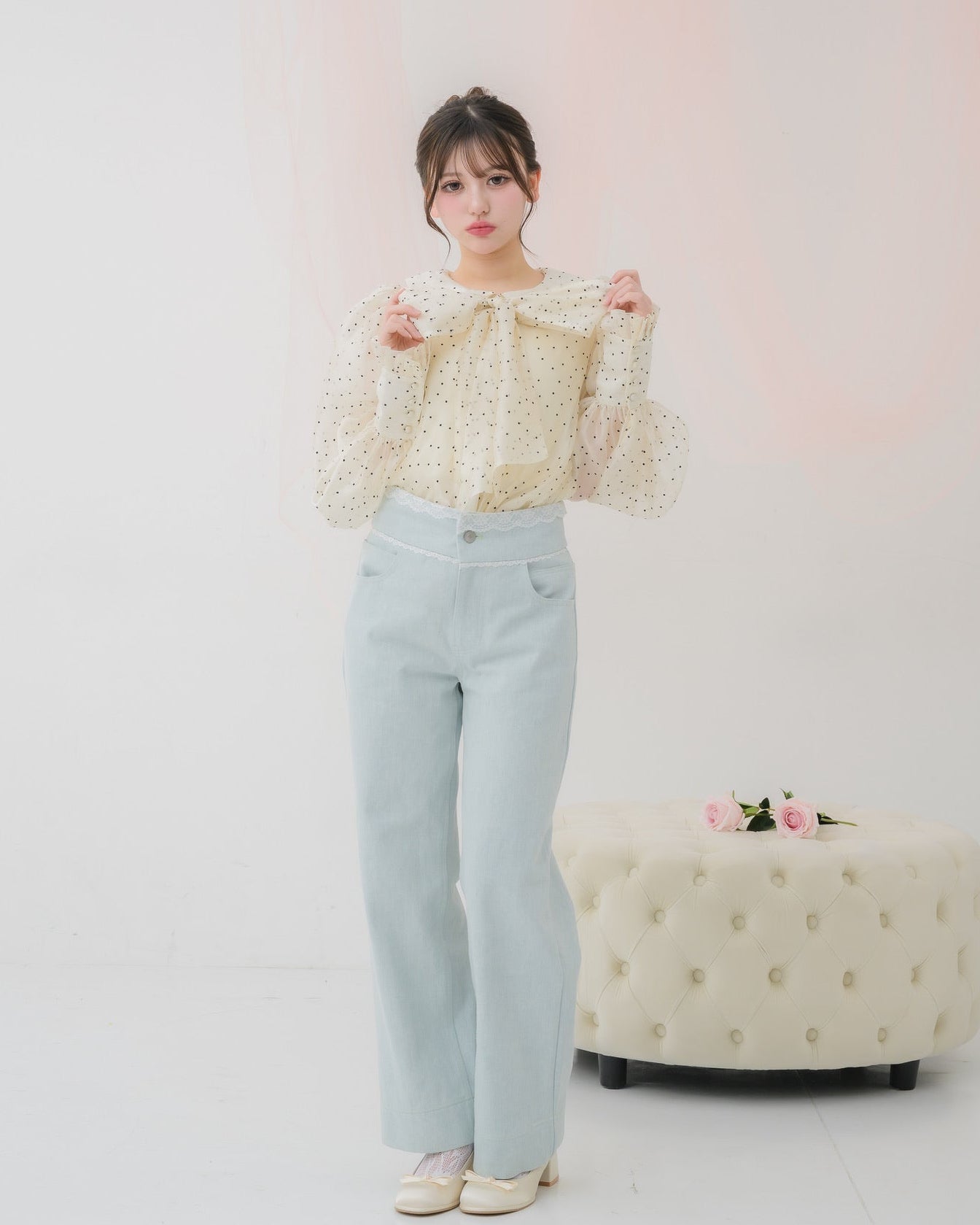 sheer chiffon ribbon blouse