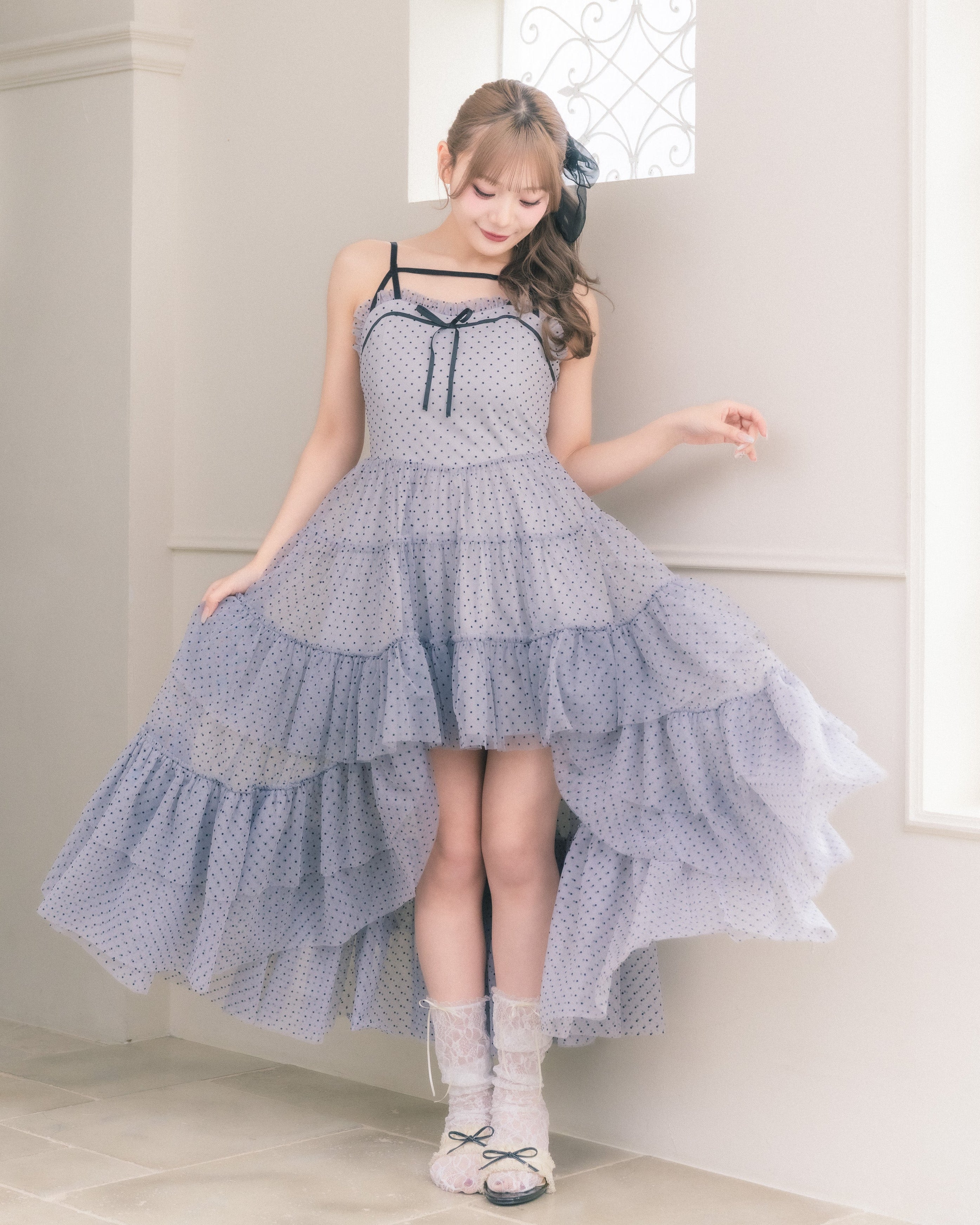 ドットチュールティアードドレス　ミーロワール dot tulle tiered dress