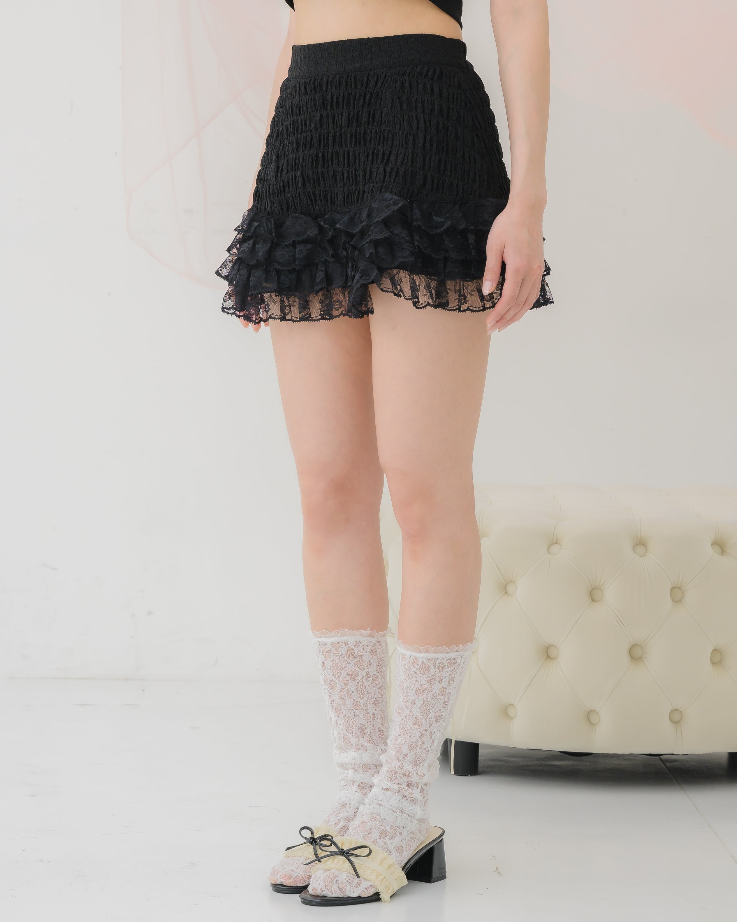 tiered shirred skirt pants