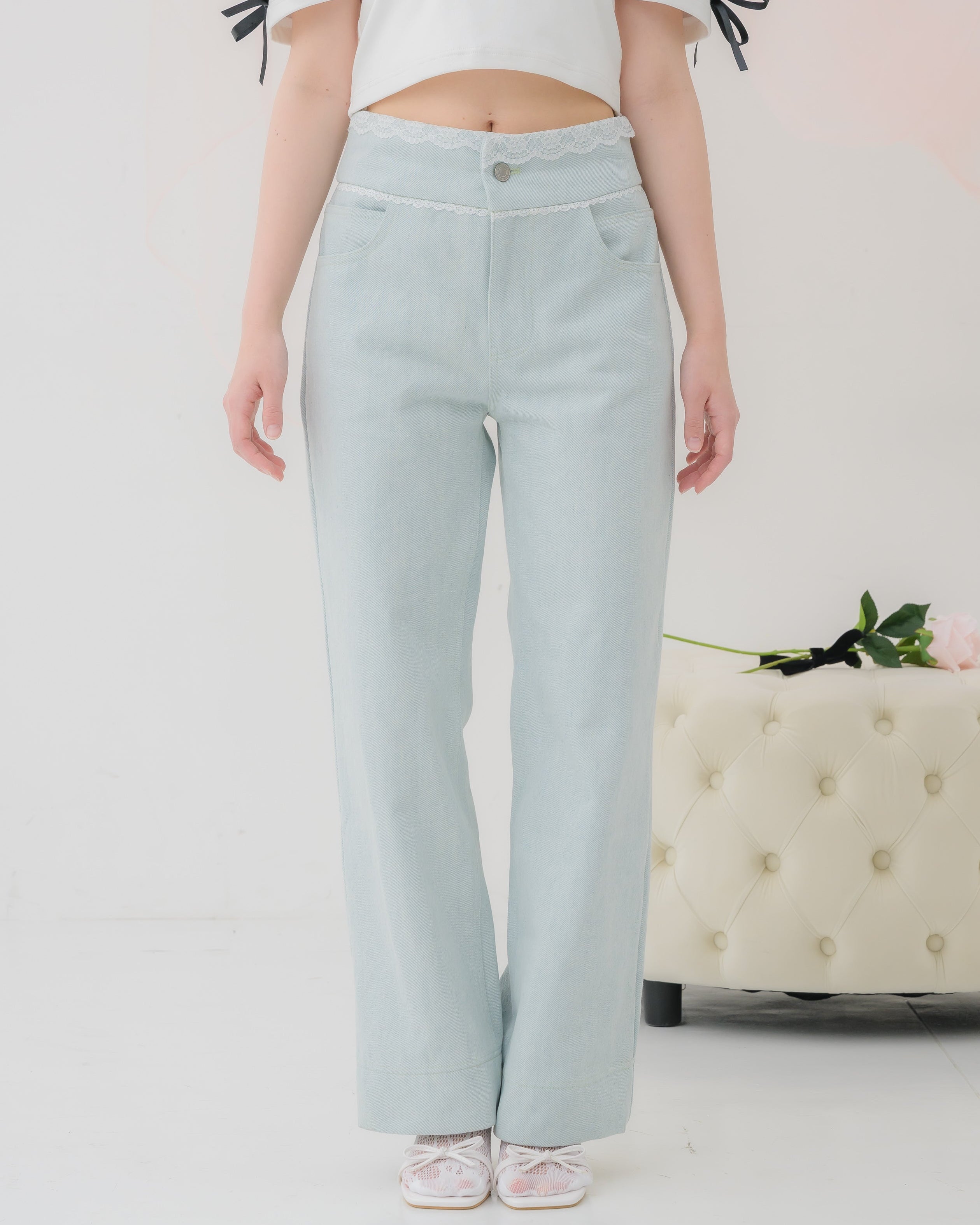 lace denim pants