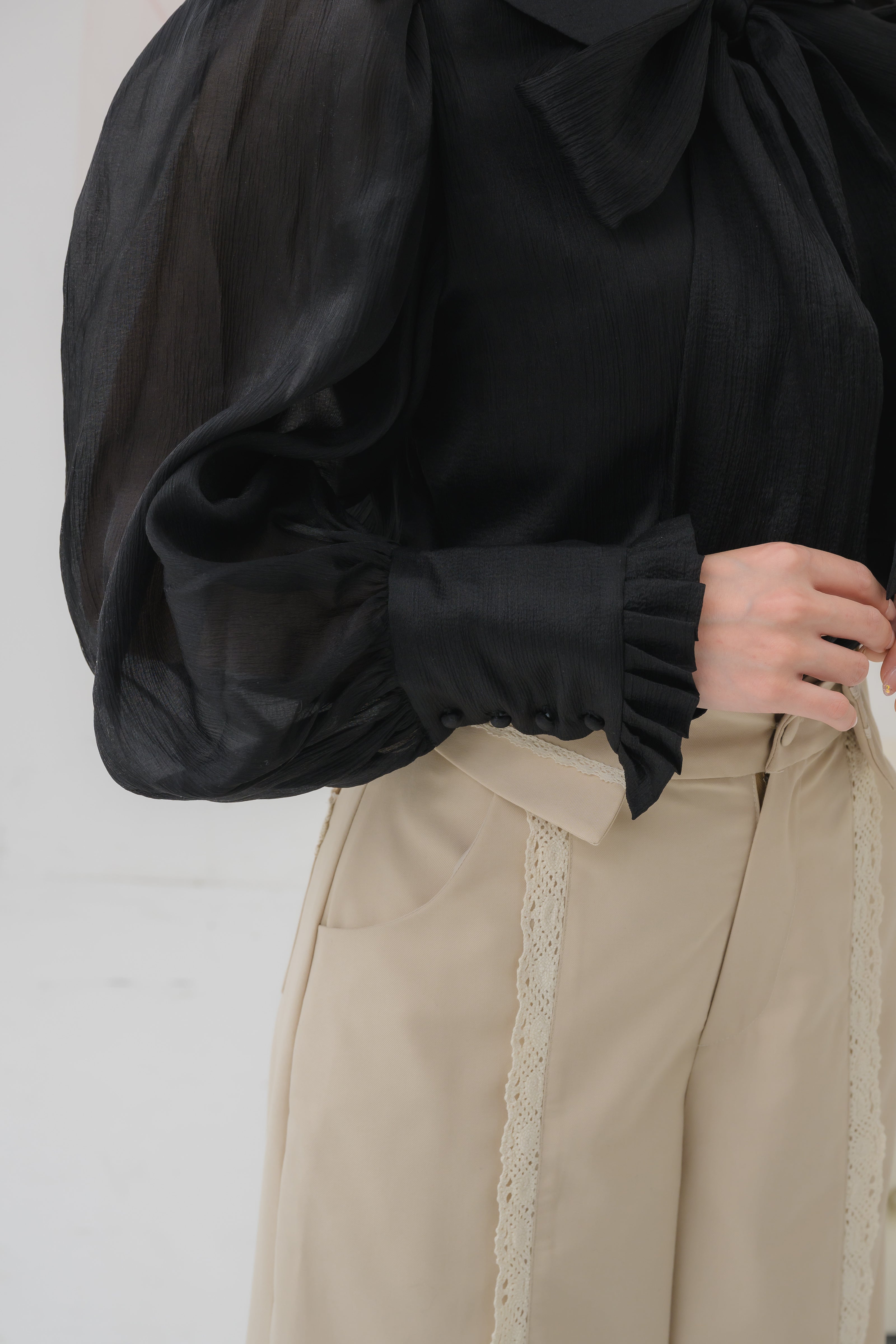 sheer chiffon ribbon blouse