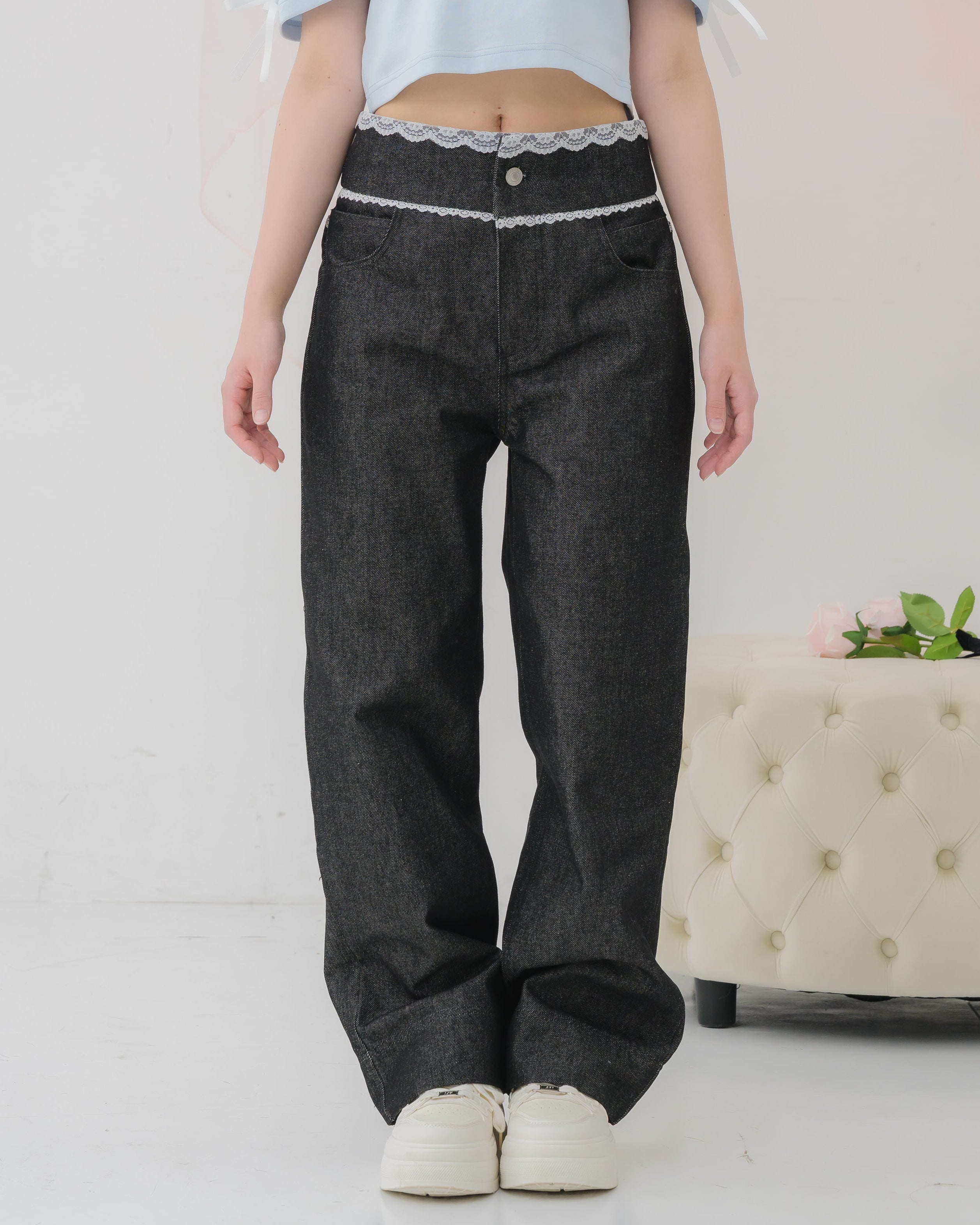 lace denim pants