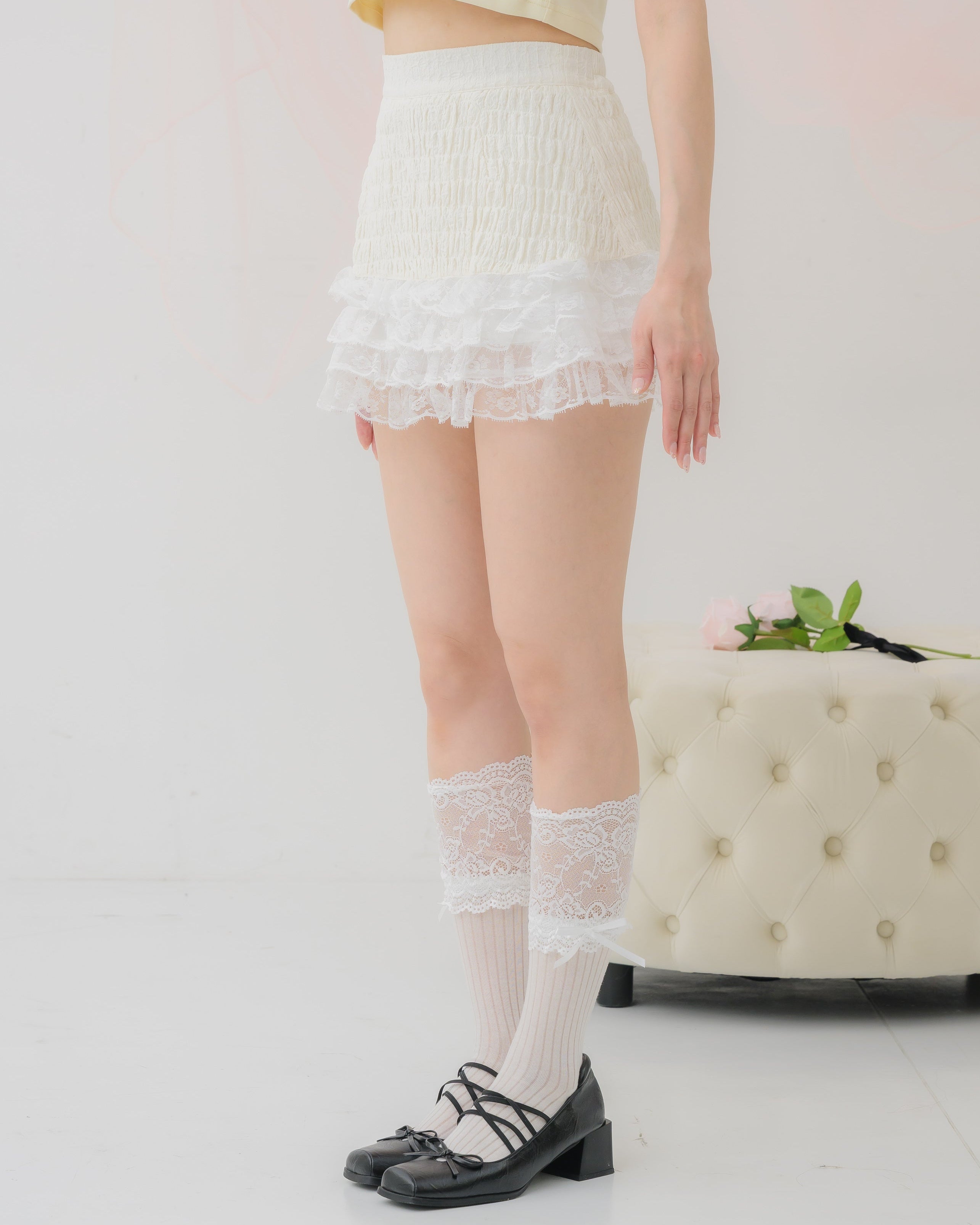 tiered shirred skirt pants