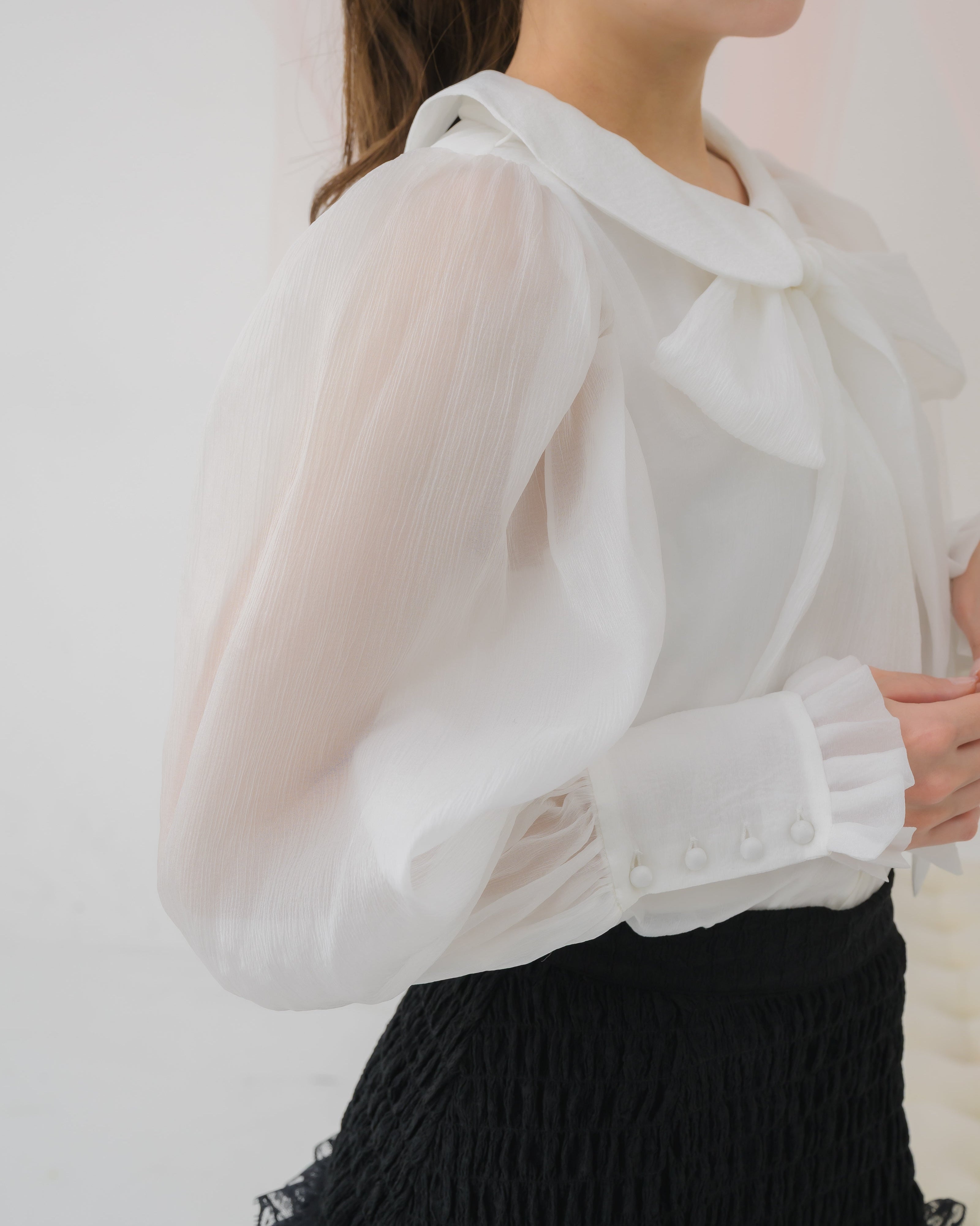 sheer chiffon ribbon blouse