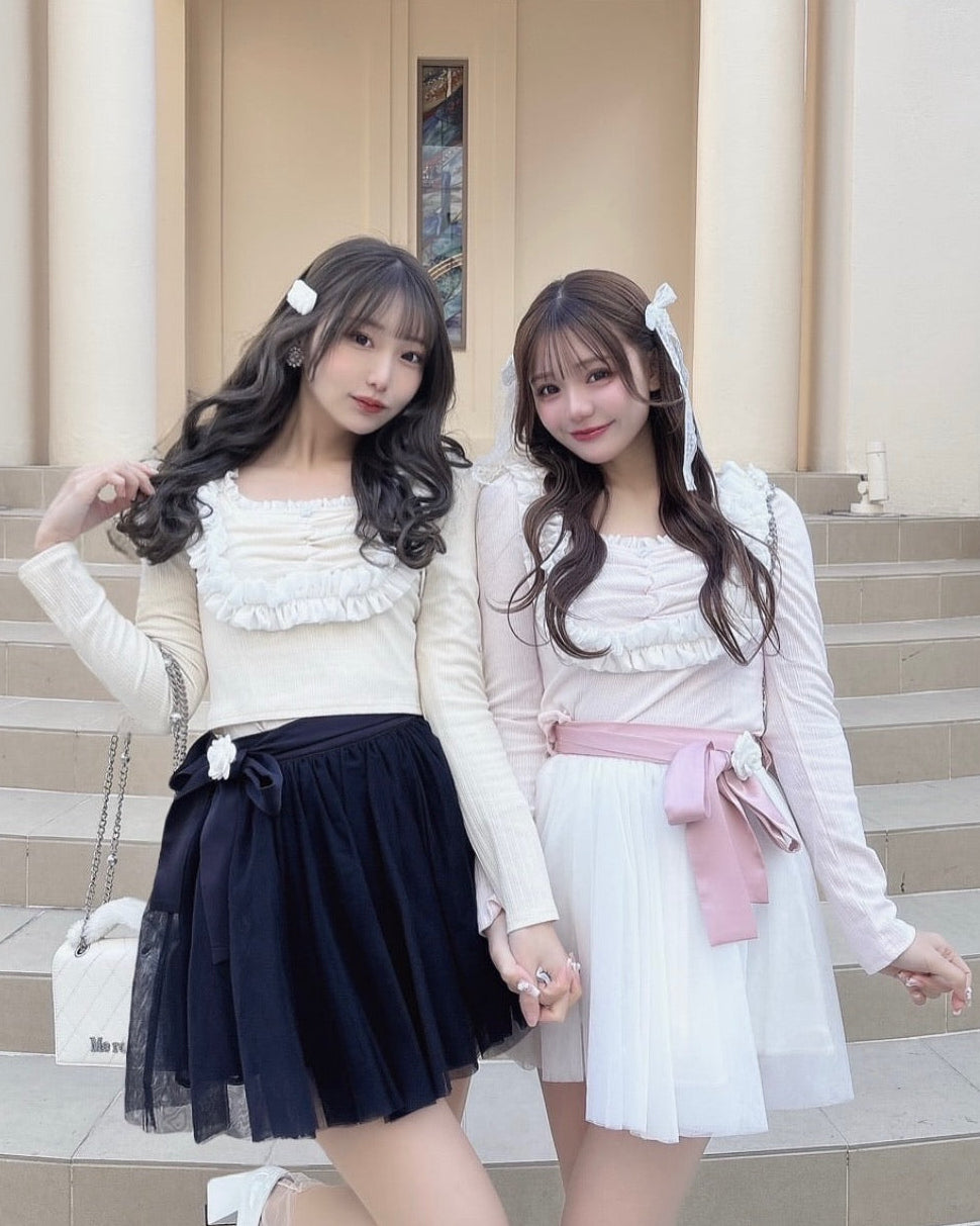 rose motif tulle skirt