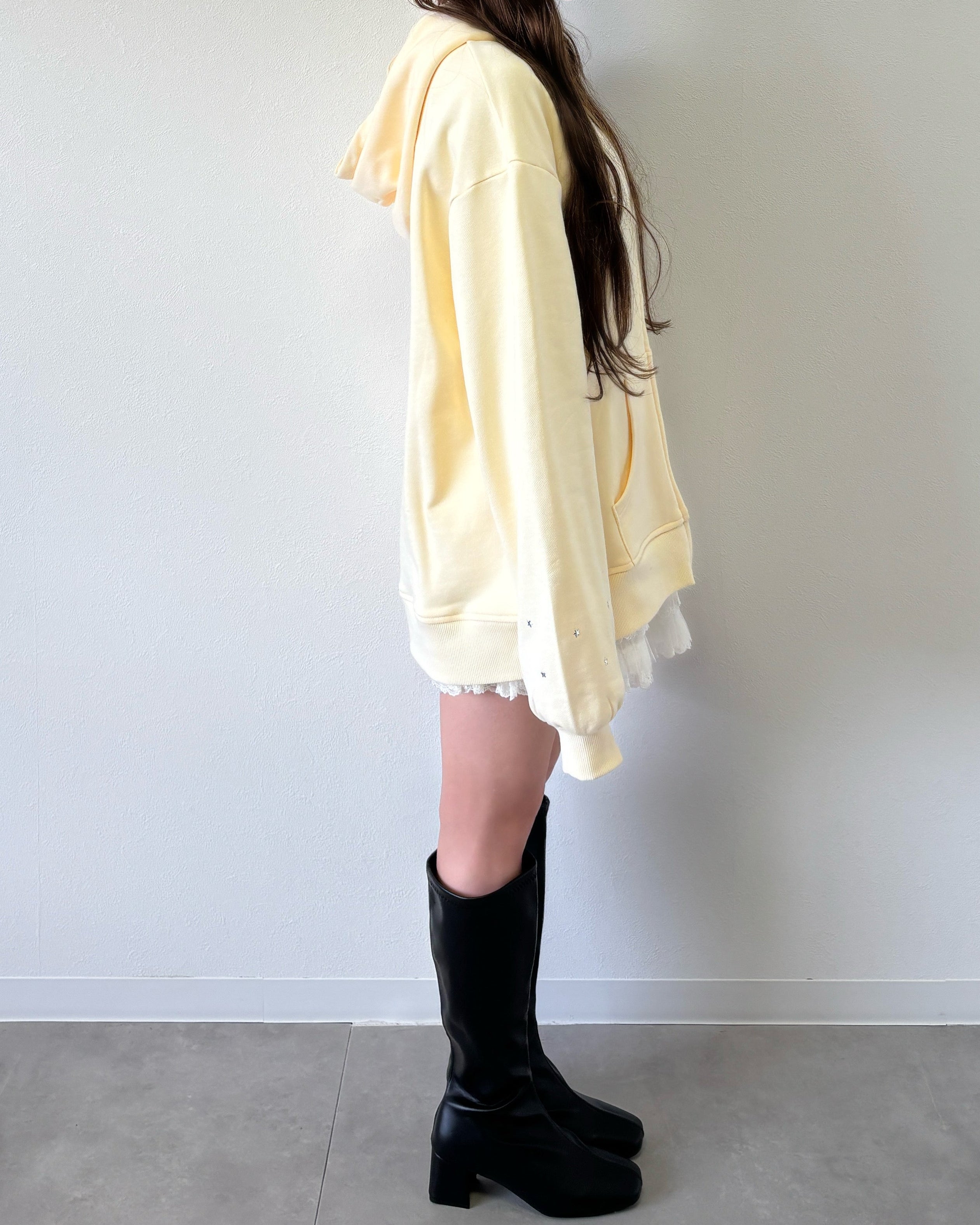lace logo zipup hoodie