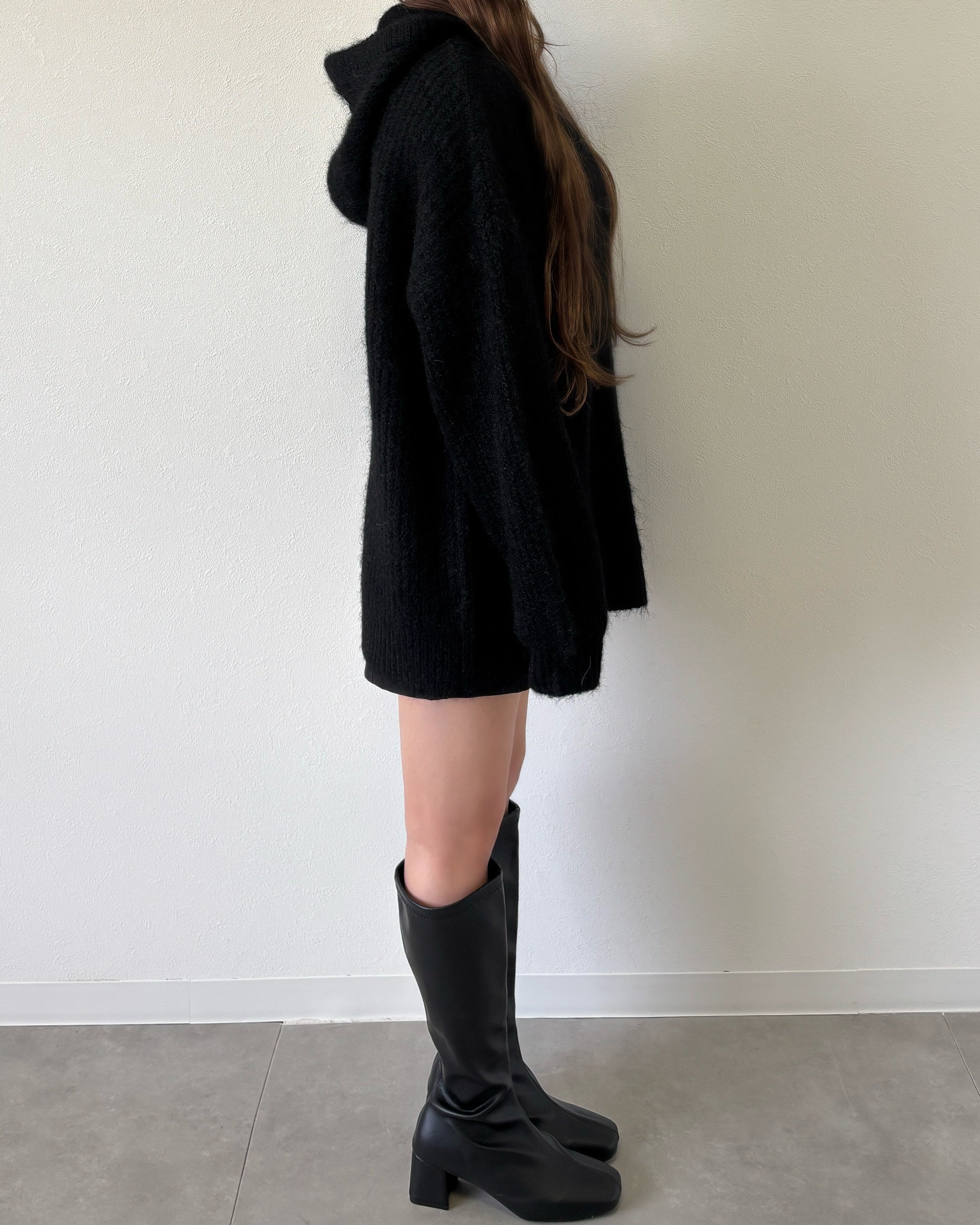 lace tag knit hoodie