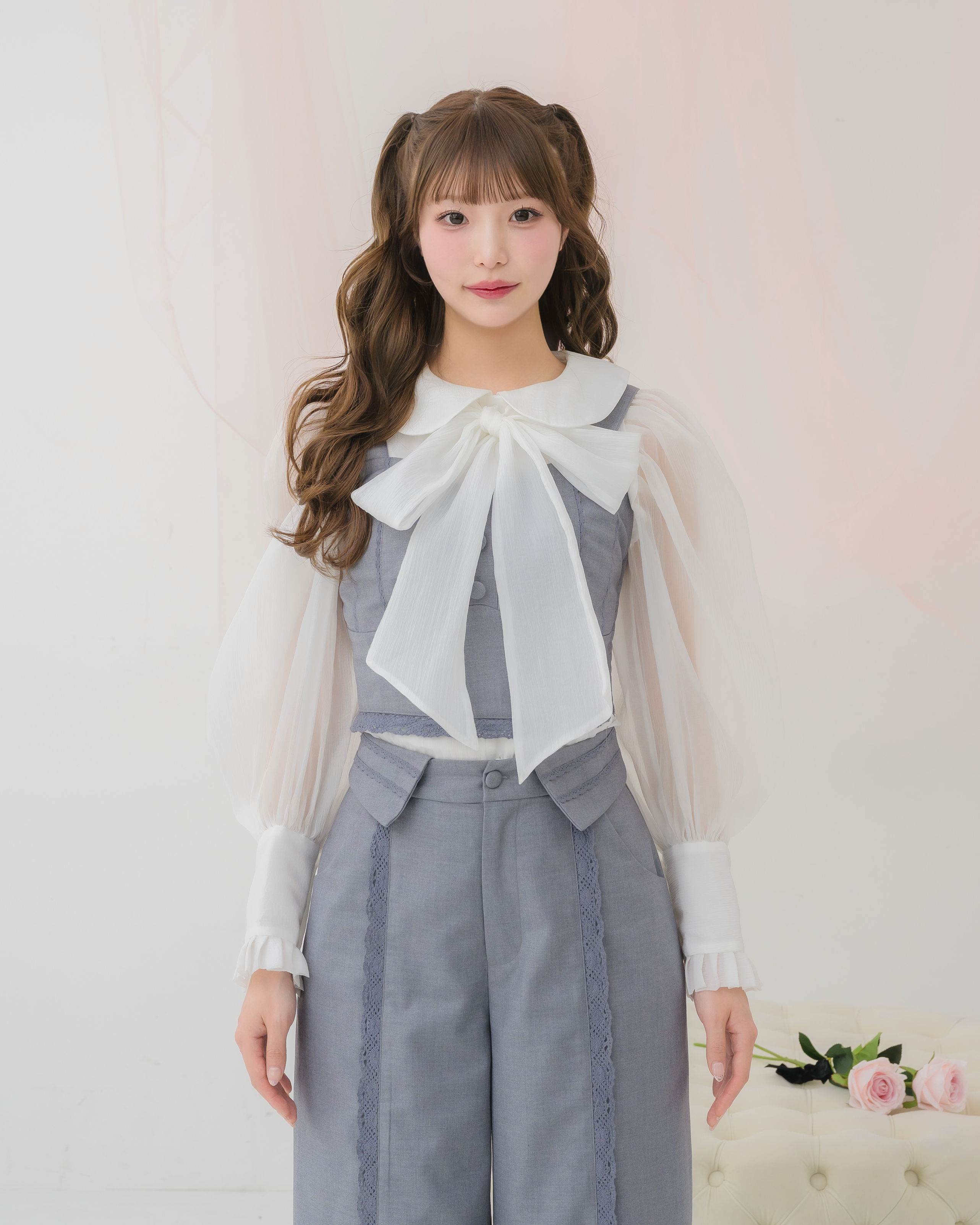 sheer chiffon ribbon blouse