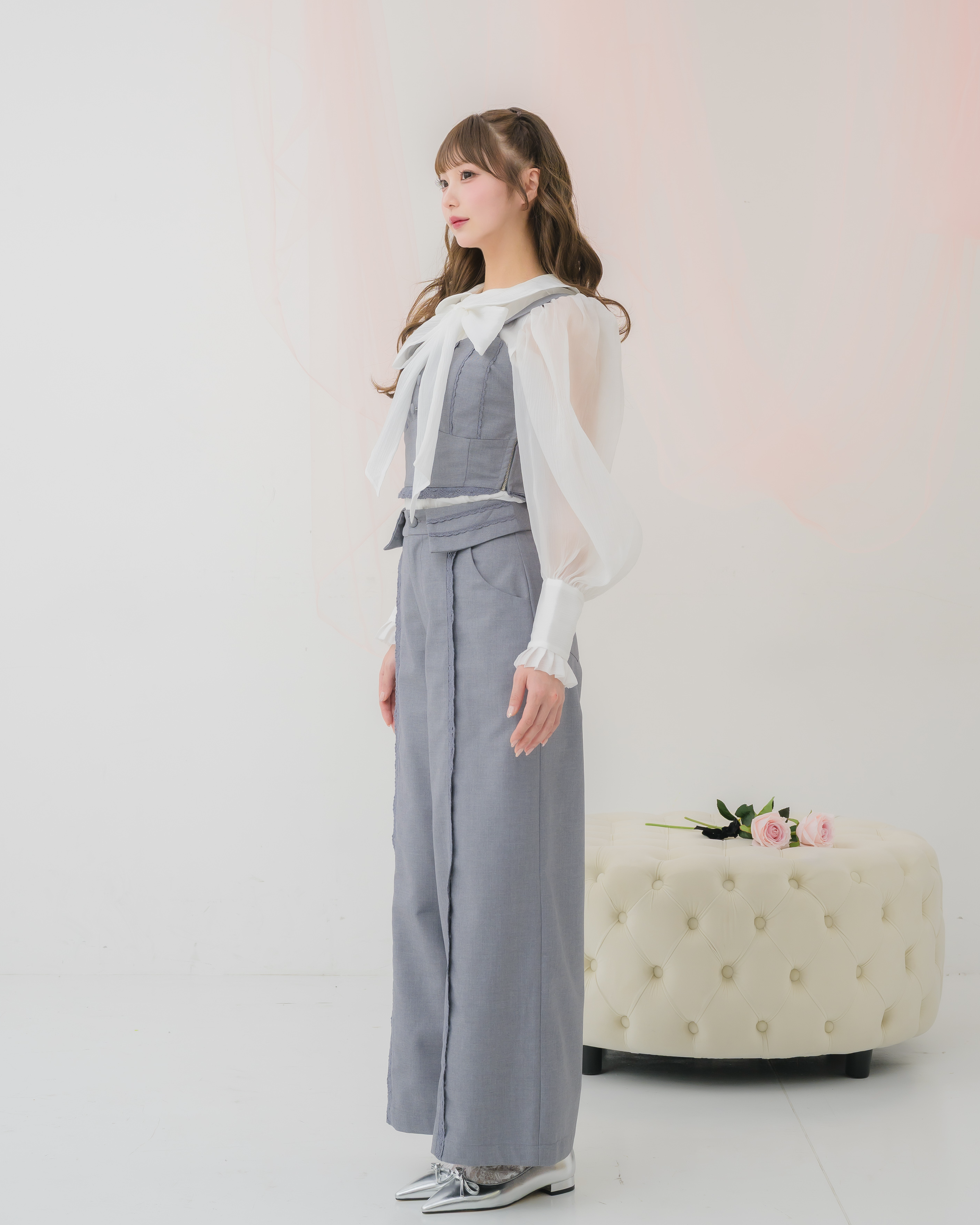 sheer chiffon ribbon blouse