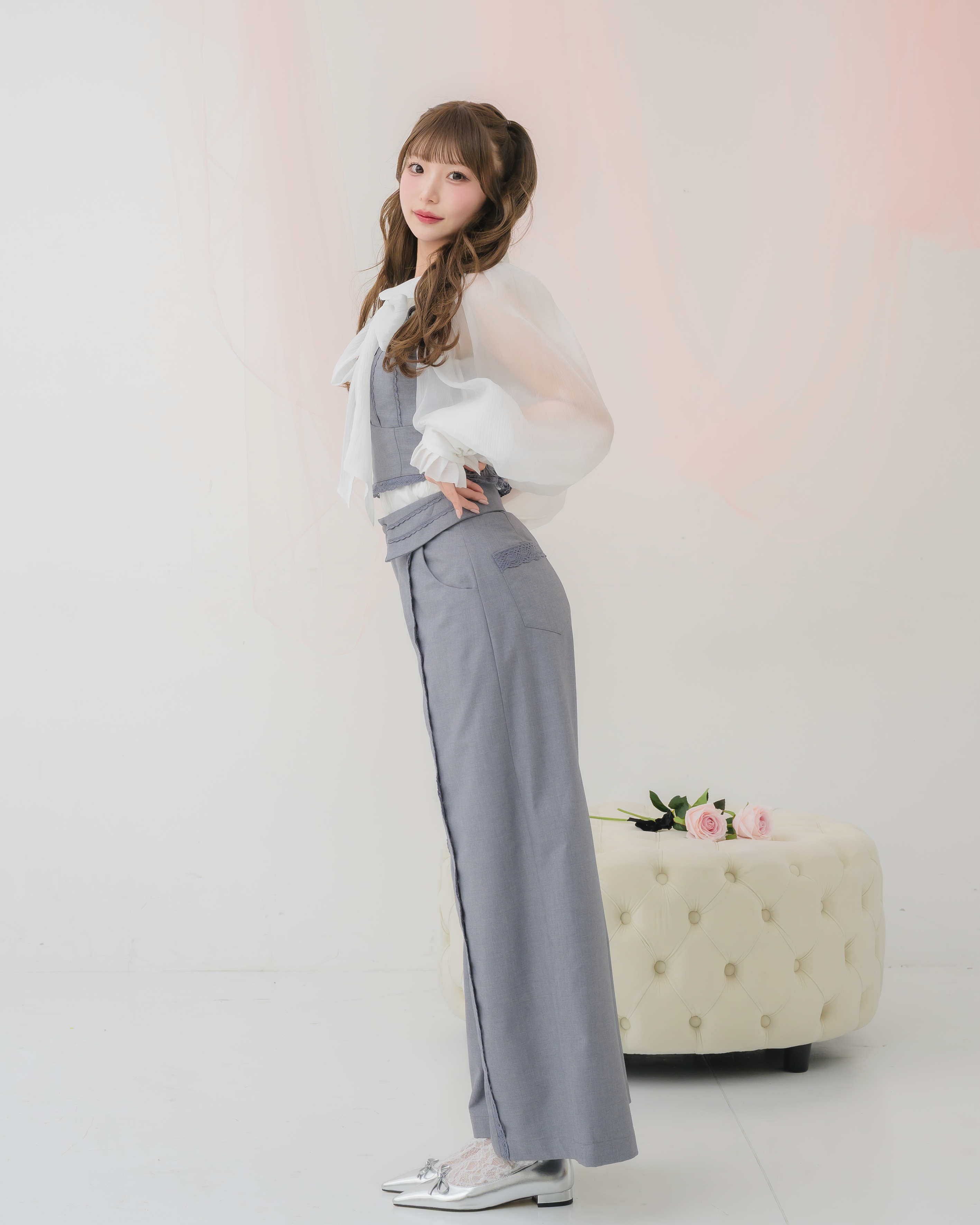 sheer chiffon ribbon blouse