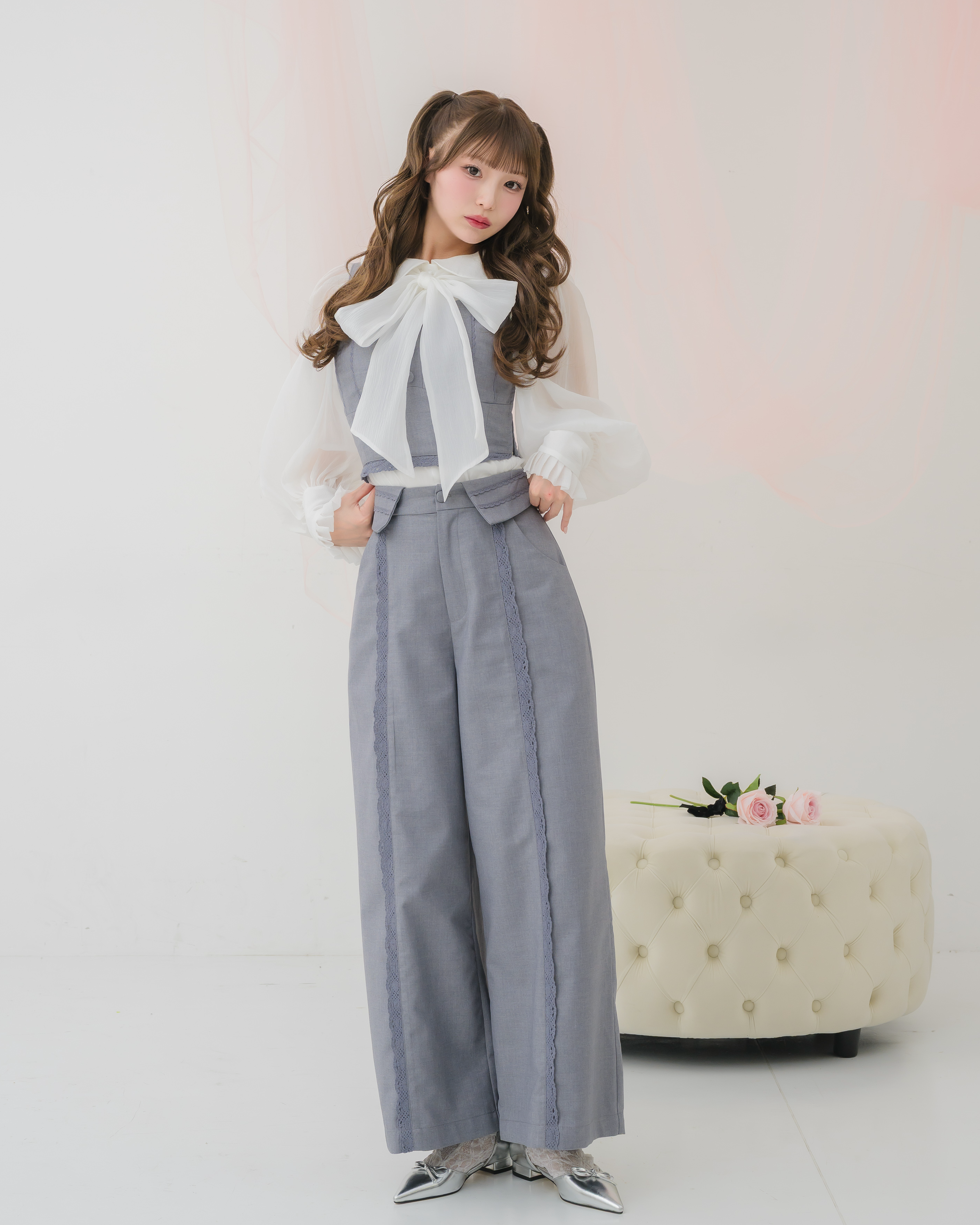 sheer chiffon ribbon blouse