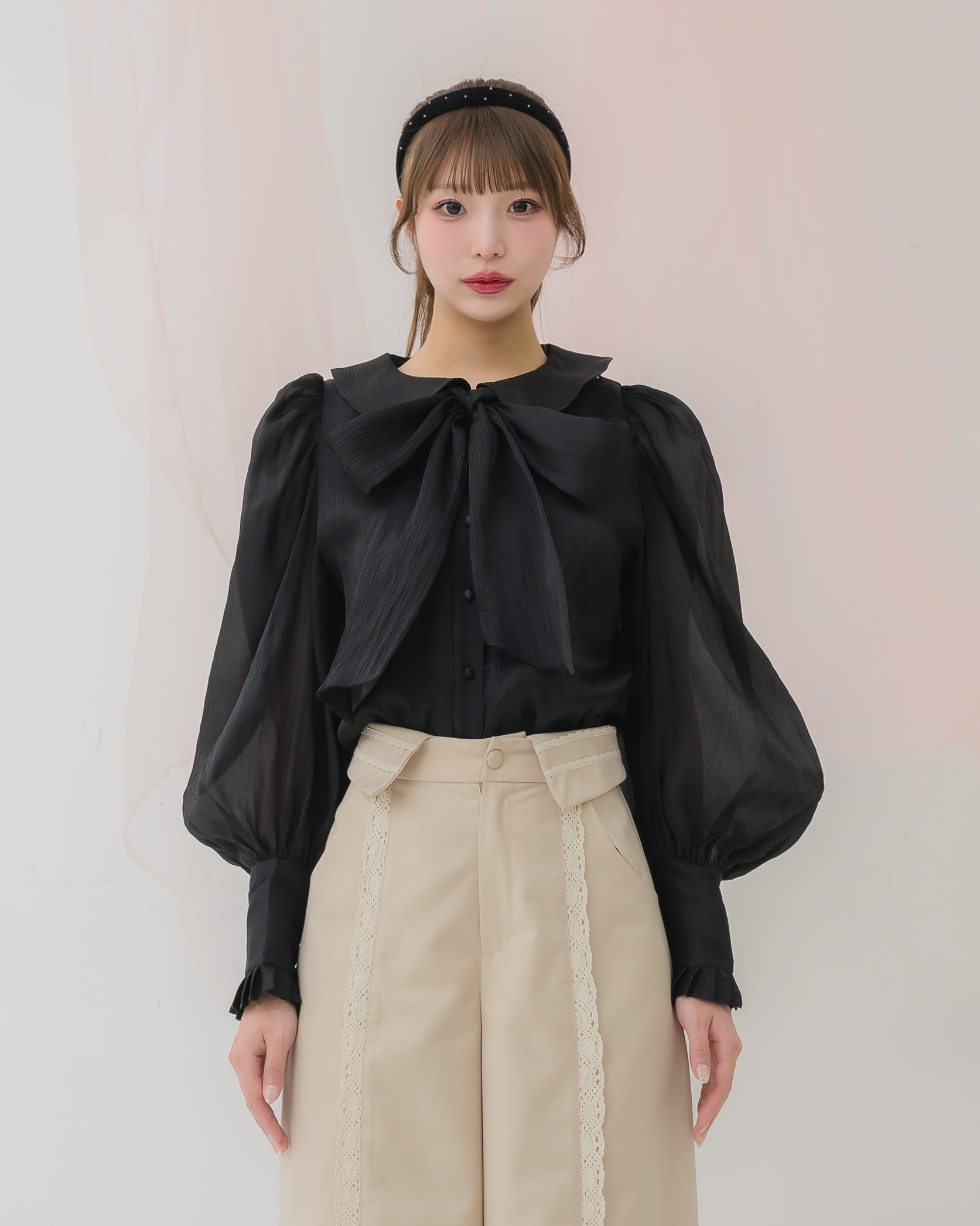 sheer chiffon ribbon blouse