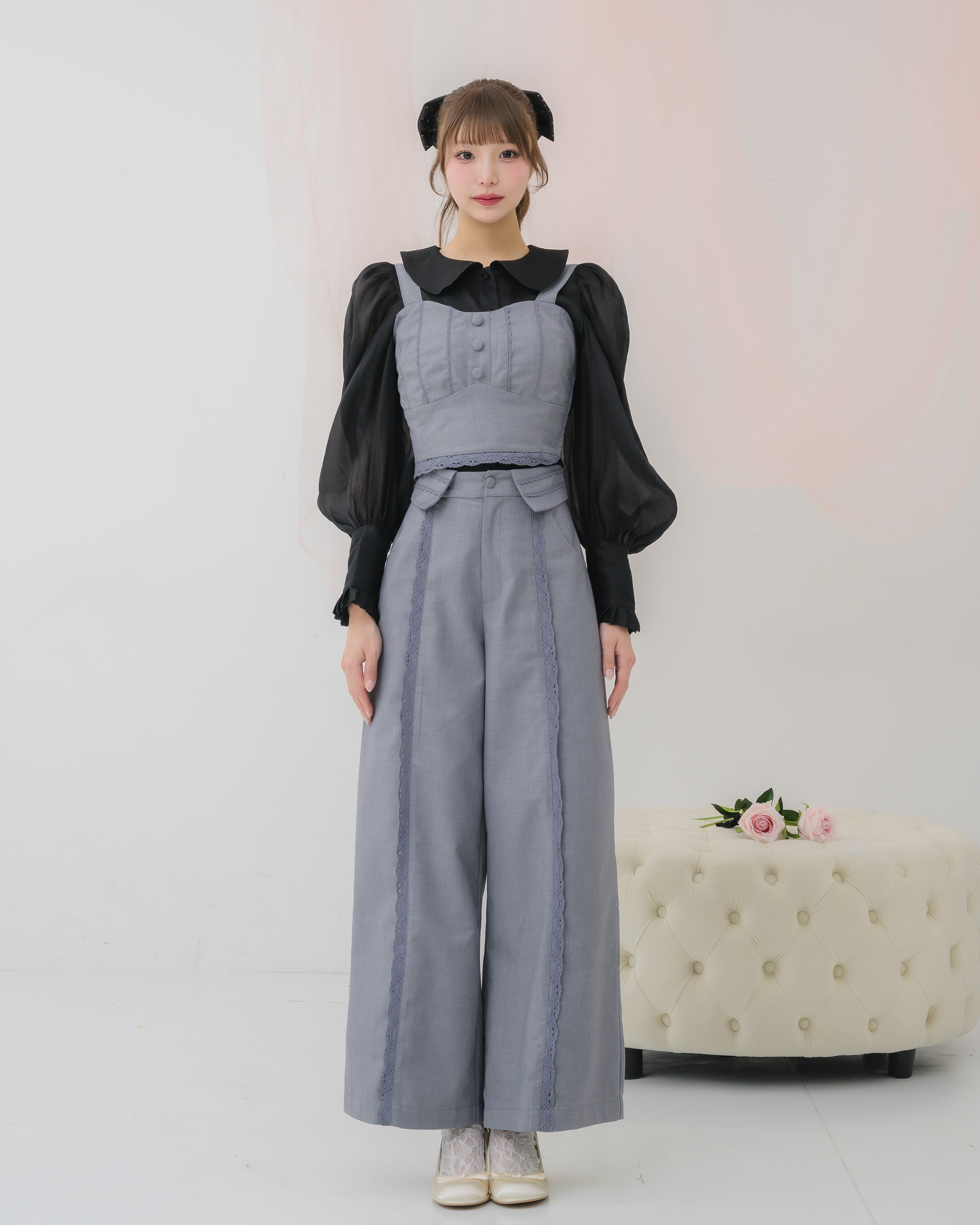 sheer chiffon ribbon blouse